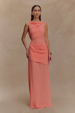 Daria Draped Chiffon Maxi Dress Pastel Nectarine