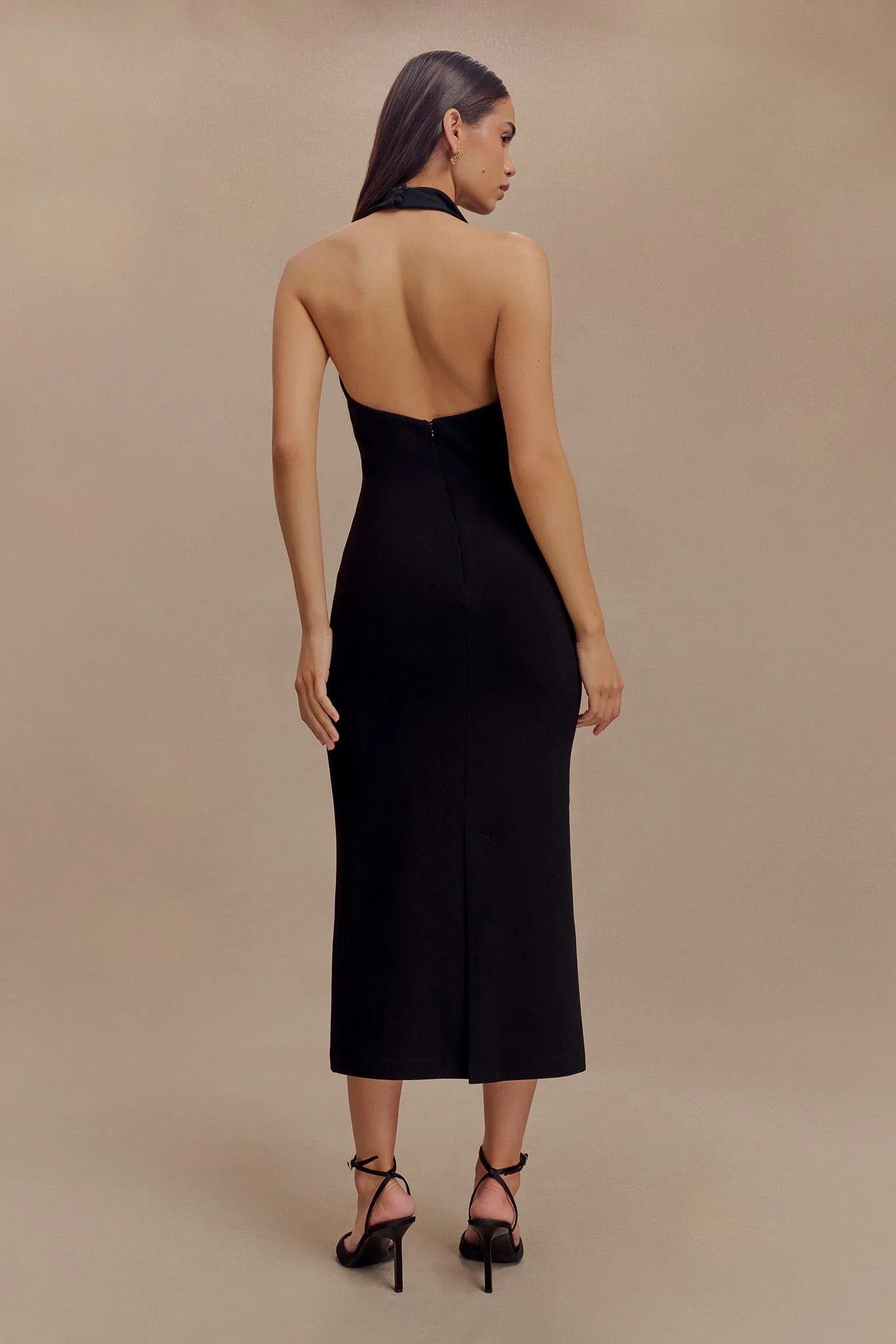 Annita Crepe Halter Midi Dress Black