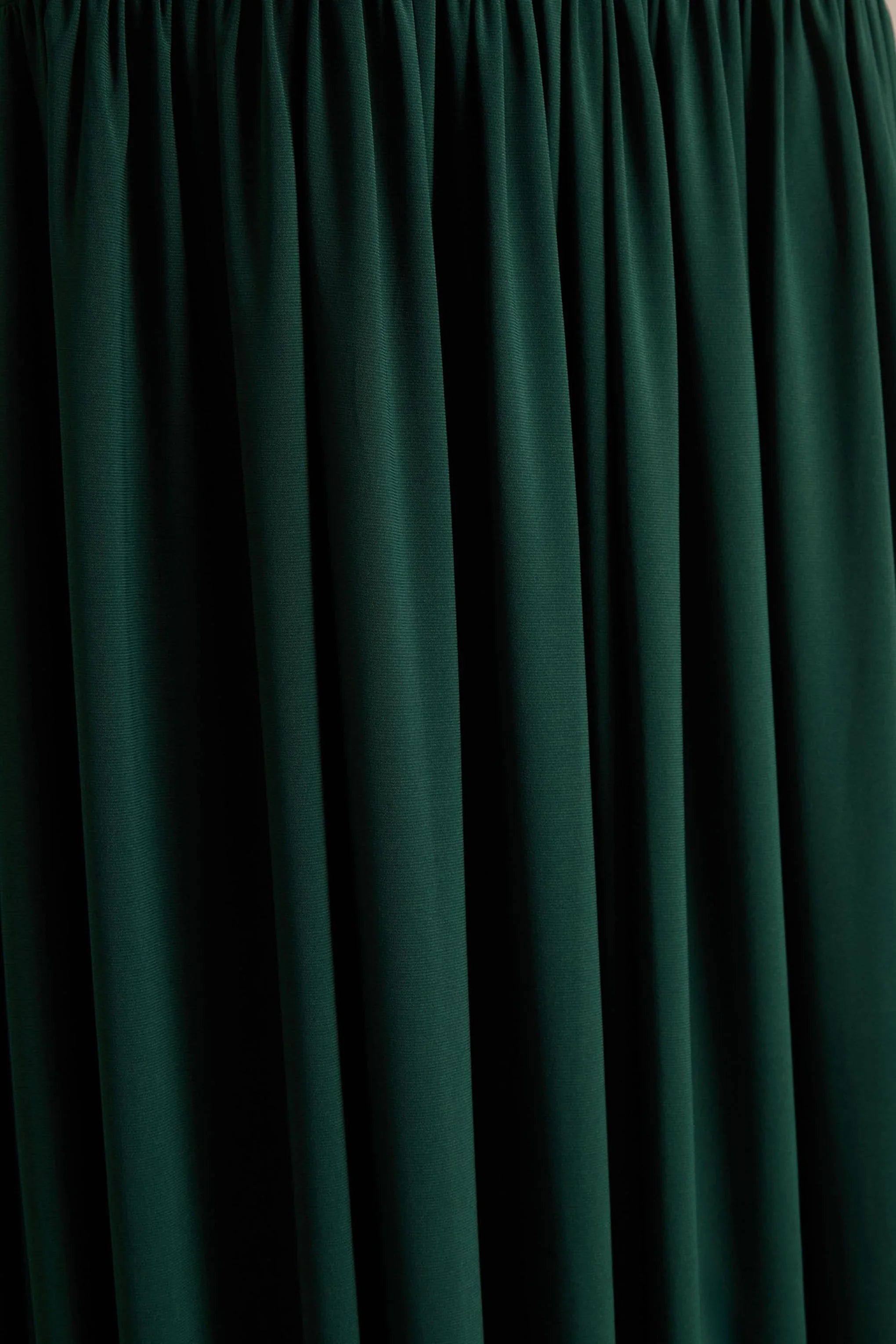 Kady Dark Green Asymmetric Neck Maxi Dress With Ruched Detailing