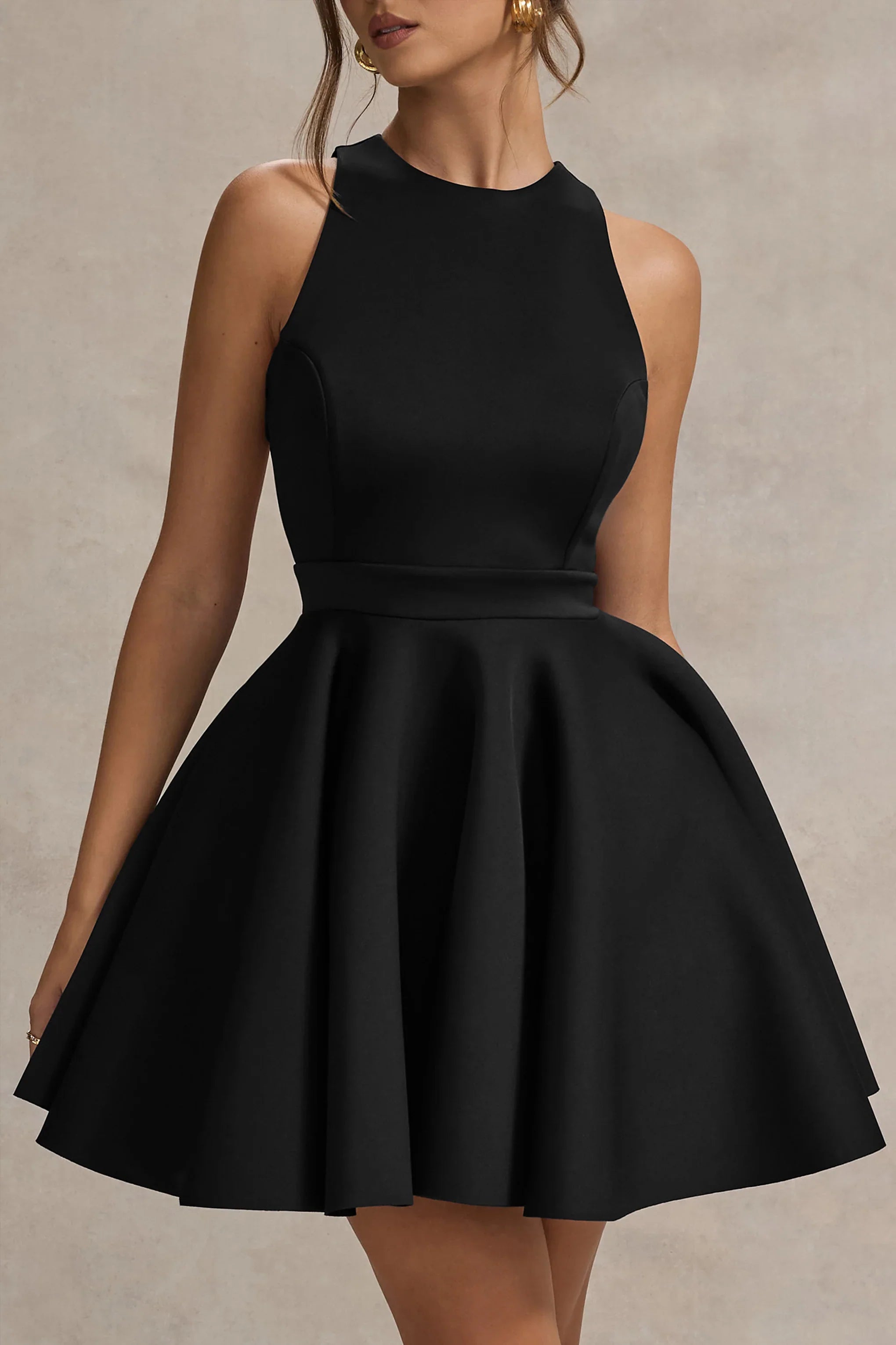 Waverly Black Racer Neck Sleeveless Skater Mini Dress