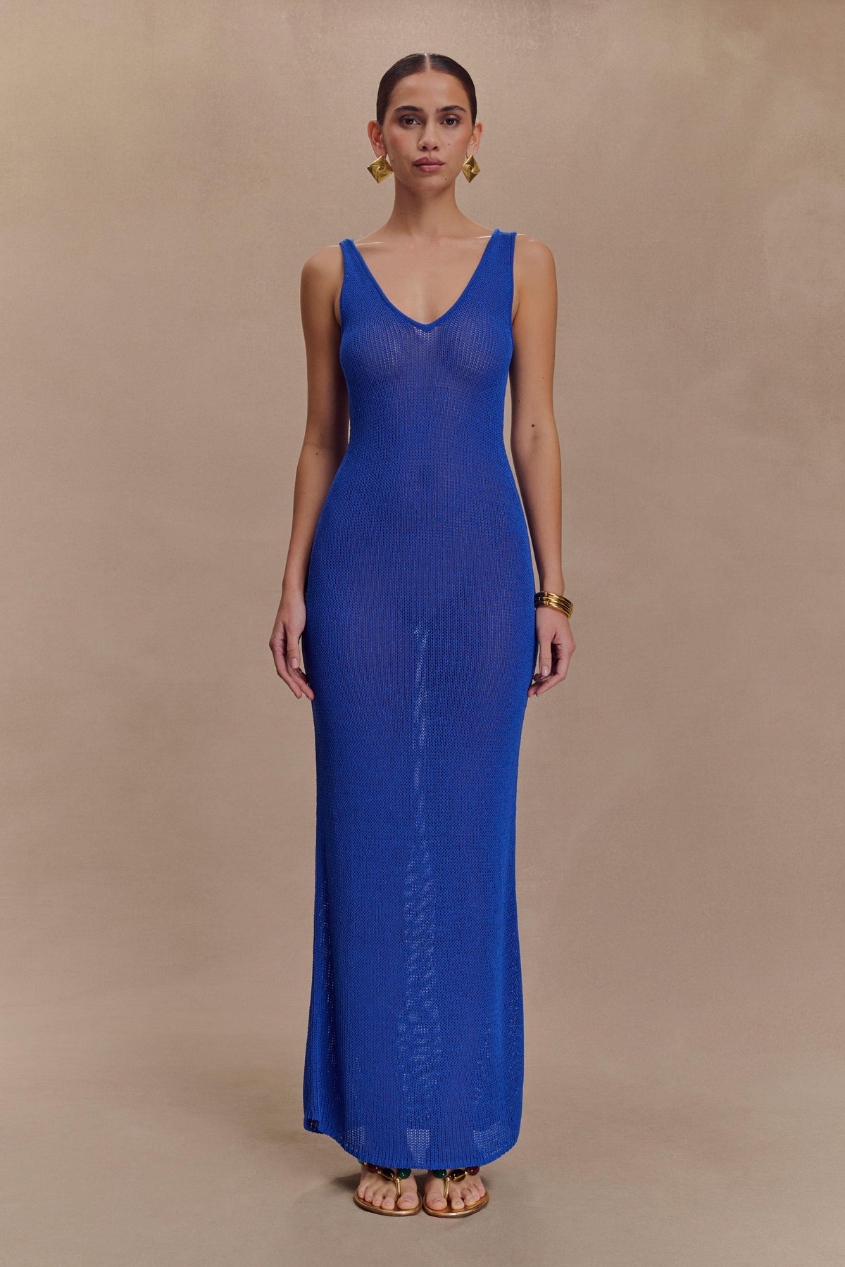 Ari Tape Yarn Knit Maxi Dress Cobalt Blue