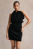 Polly Black Velvet Ruffled Strapless Mini Dress