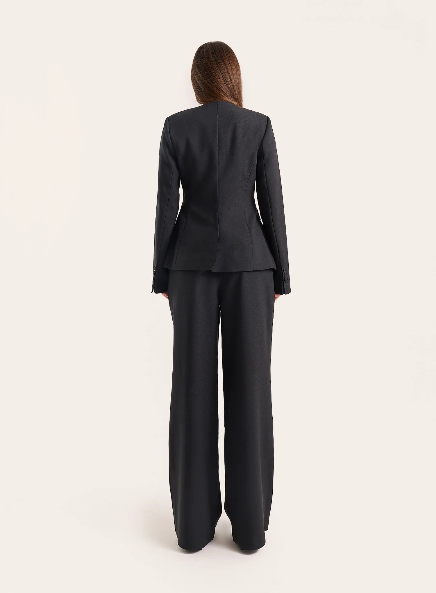 Black Collarless Cinched Waist Tailored Blazer