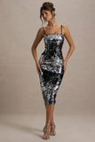 Azure Silver Sequin Strappy Midi Dress