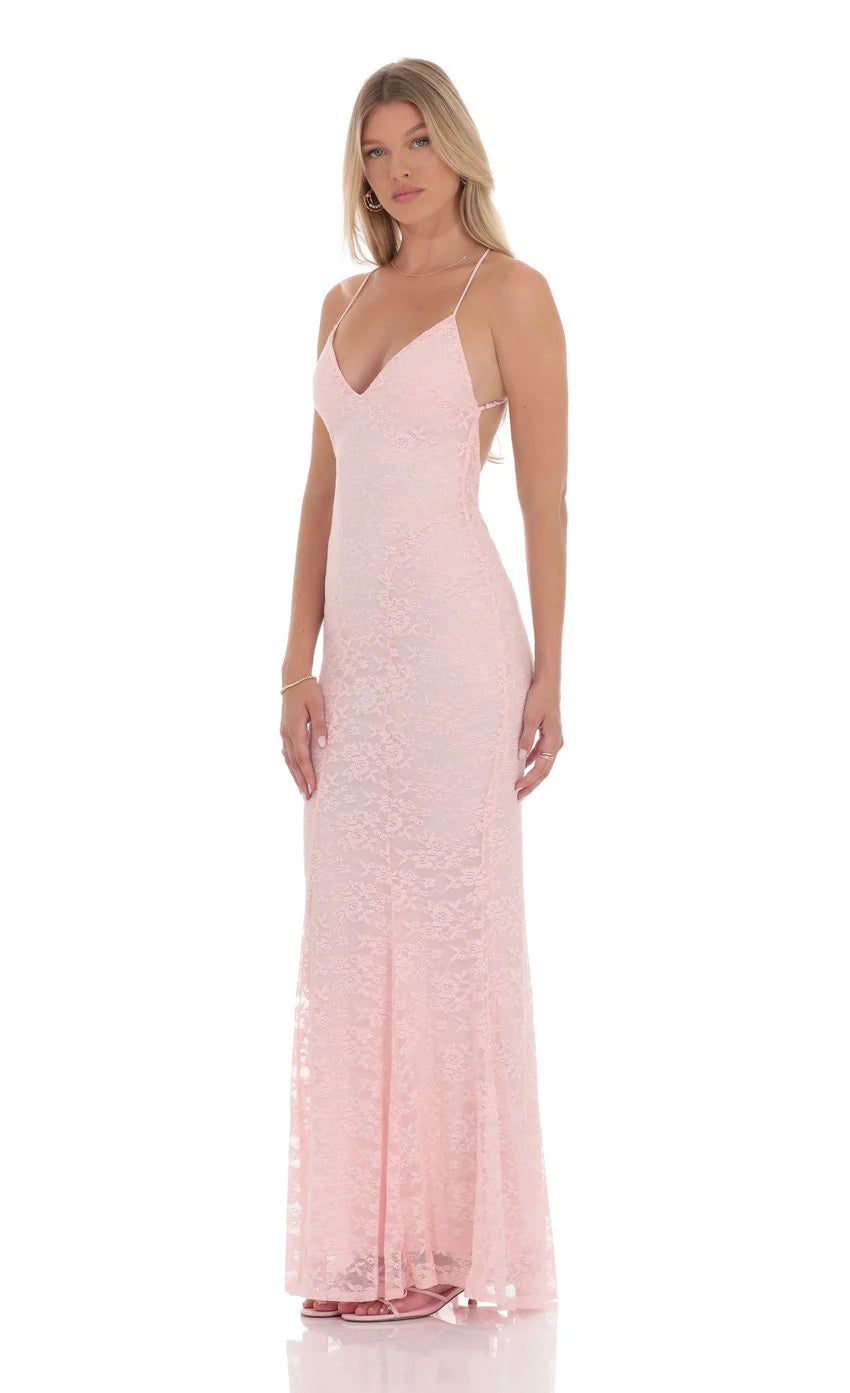 Lace V Neck Mermaid Dress in Pink