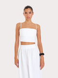 White Cotton Cami Pleated Crop Top