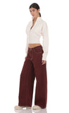Mid Rise Wide Leg Jeans in Burgundy
