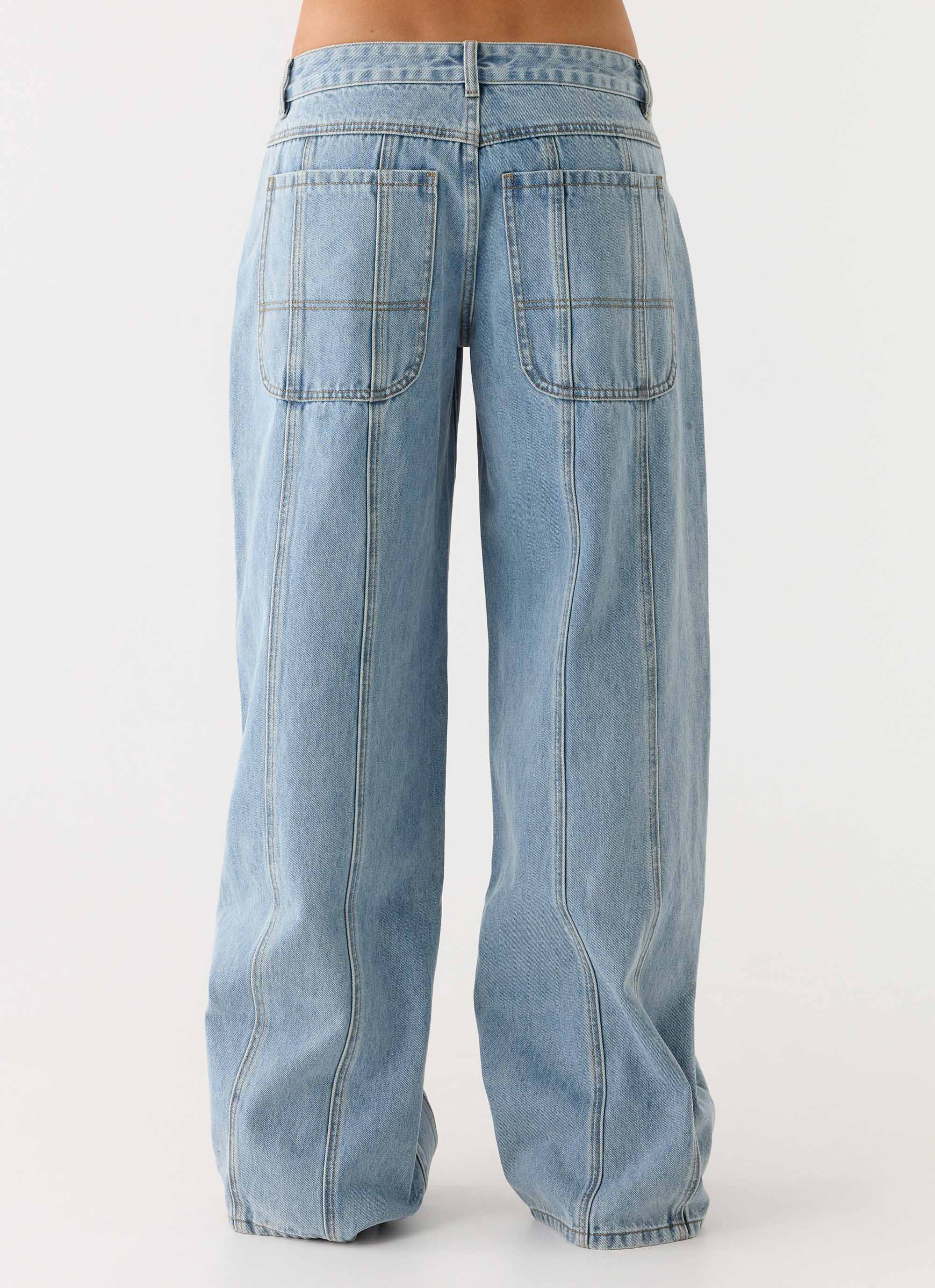 Johnny Low Rise Wide Leg Denim Jeans Light Blue Wash