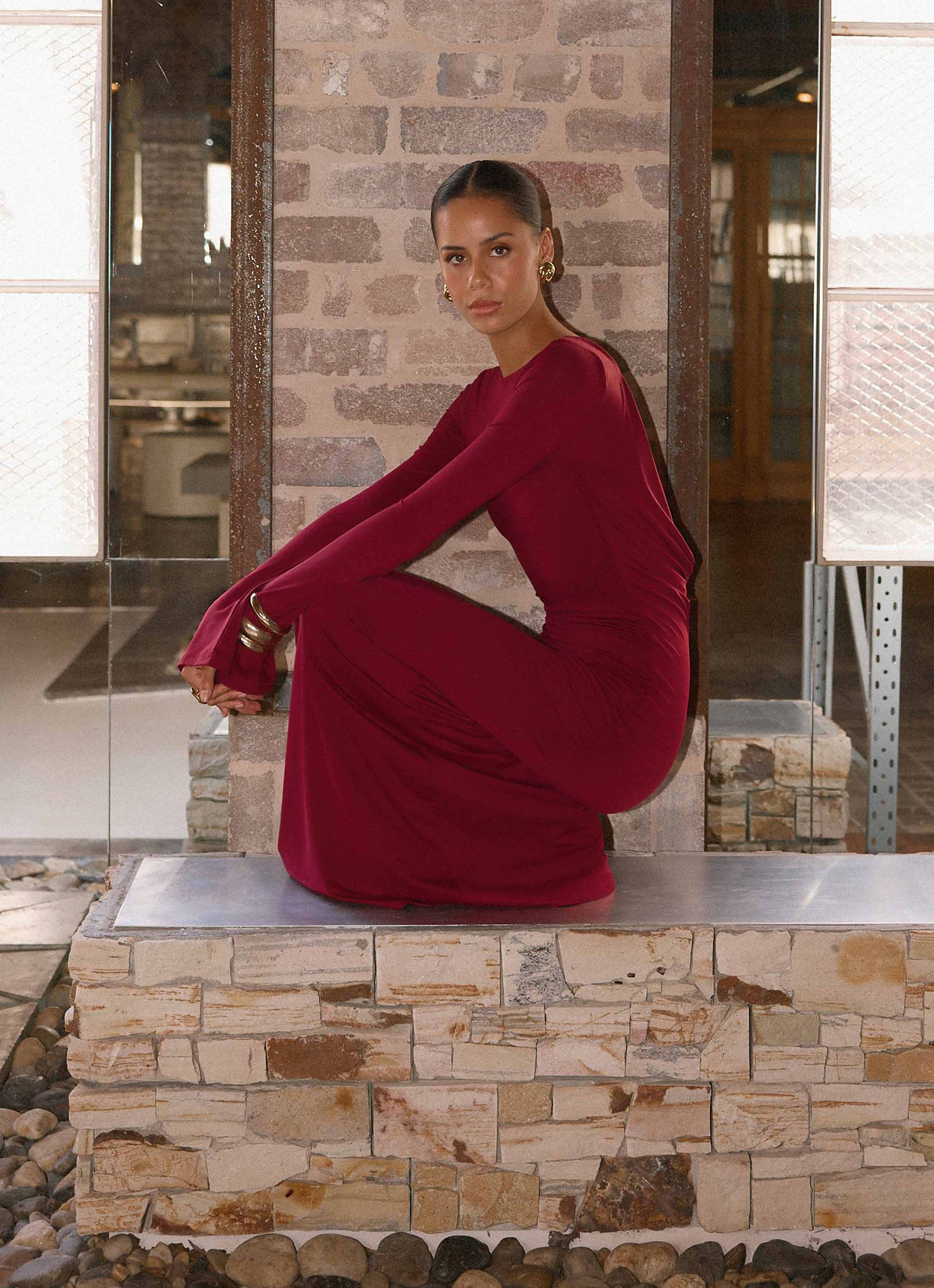Elmont Long Sleeve Maxi Dress Dark Cherry