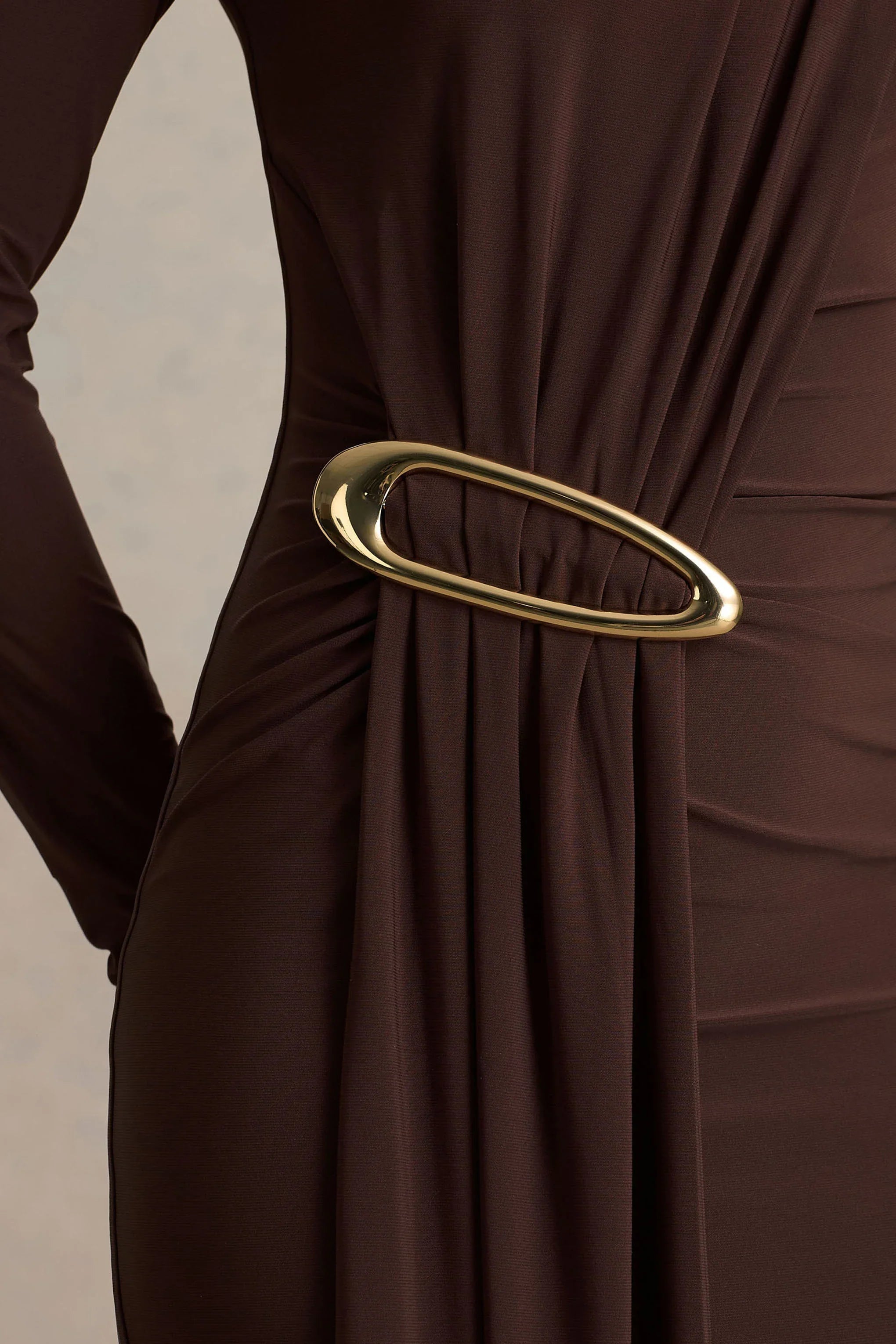 Zadie Brown High Neck Maxi Dress With Gathered Detail