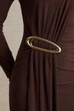 Zadie Brown High Neck Maxi Dress With Gathered Detail