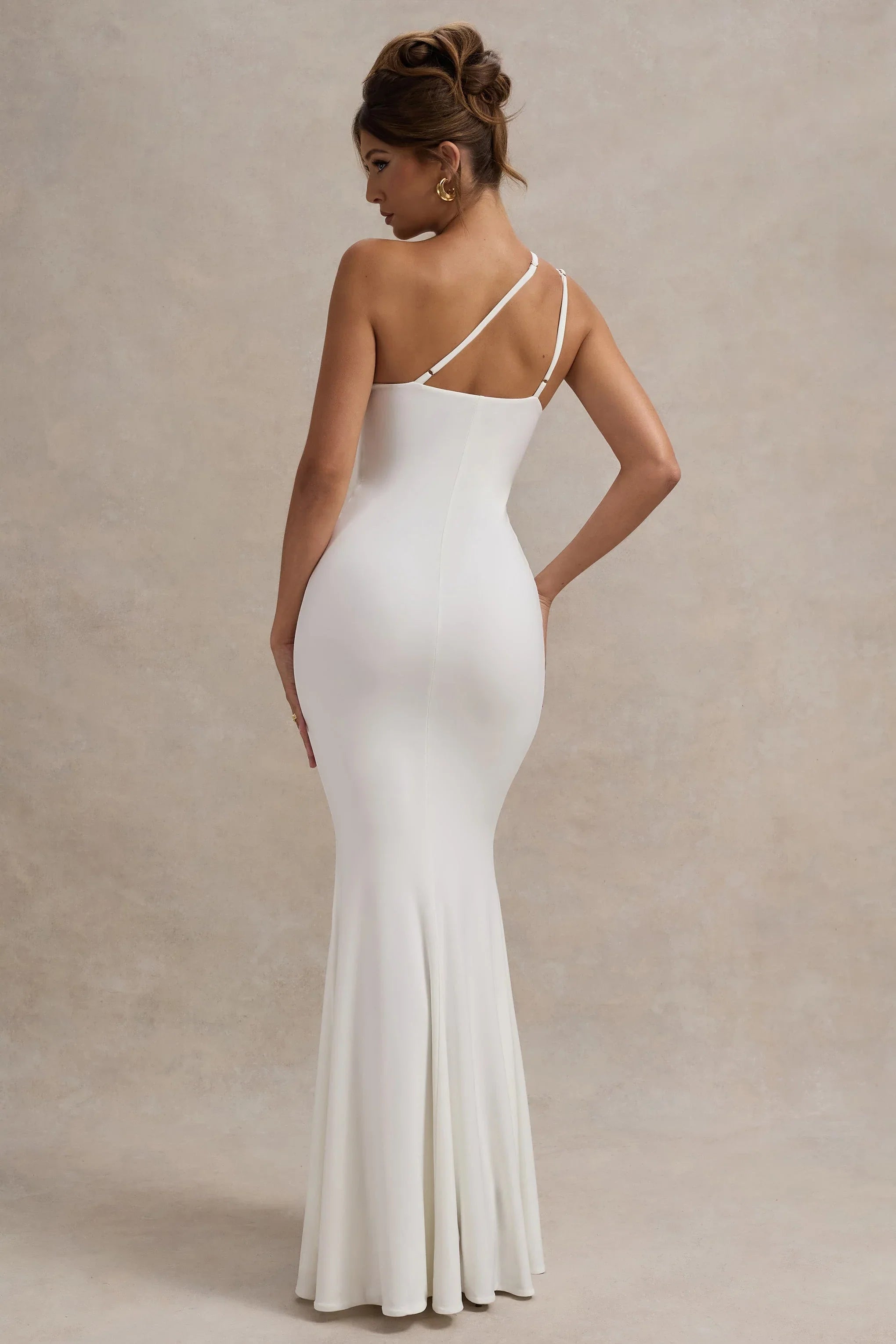 Neroli White Strapless Asymmetric Twisted Maxi Dress