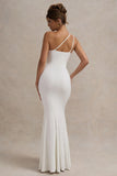 Neroli White Strapless Asymmetric Twisted Maxi Dress