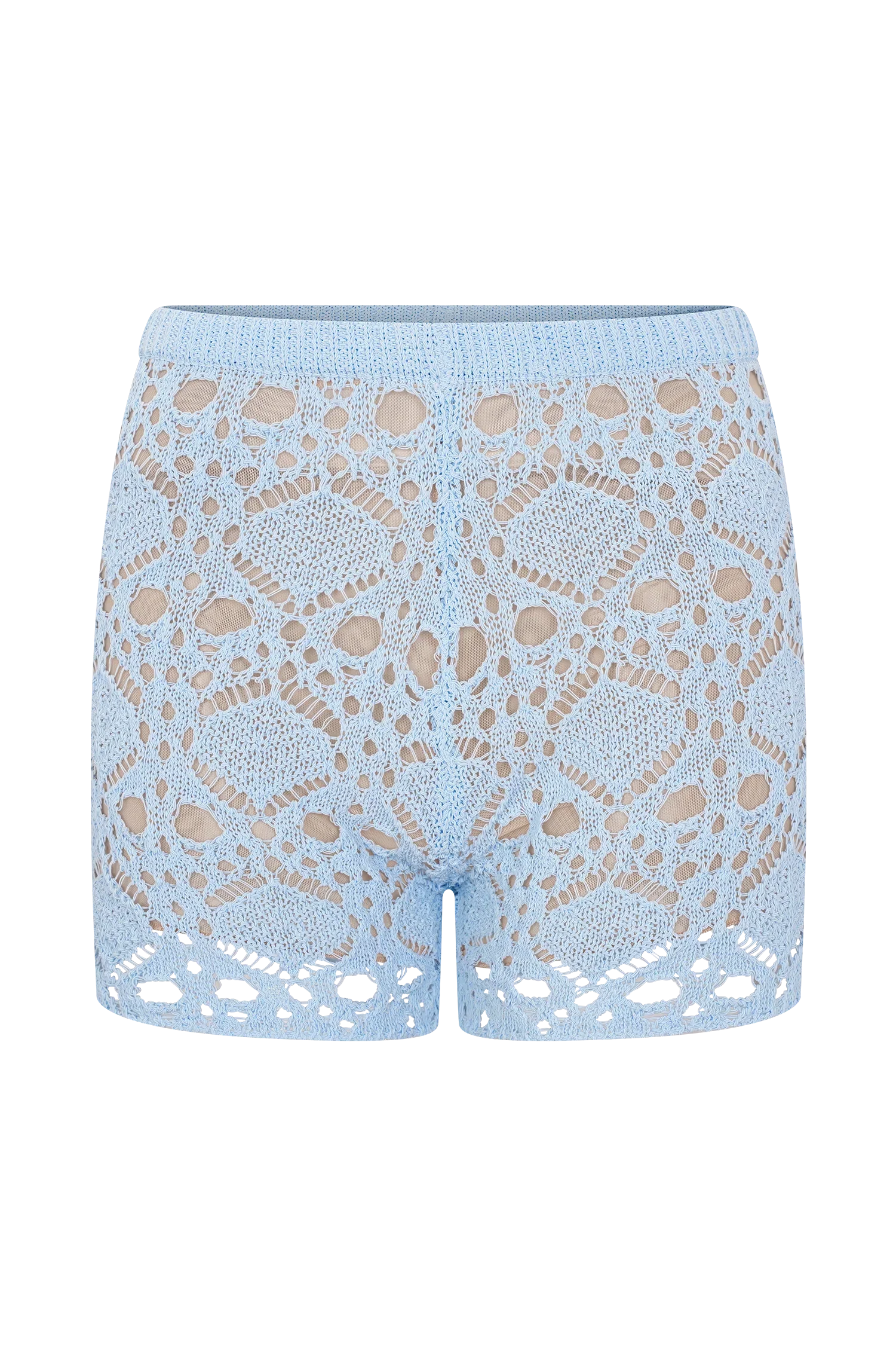 Aeline Crochet Knit Shorts Sky Blue