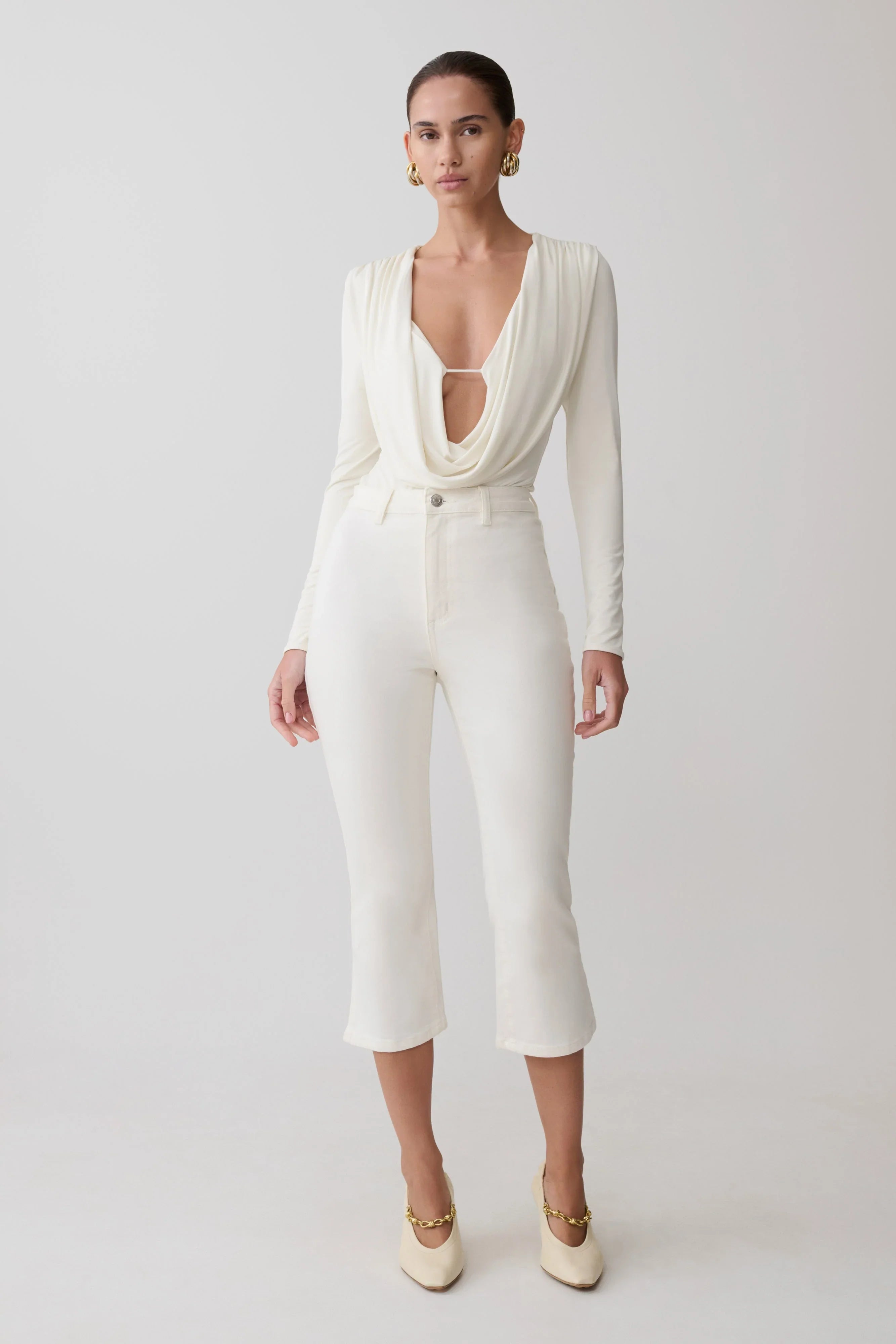Mary Denim Capris White