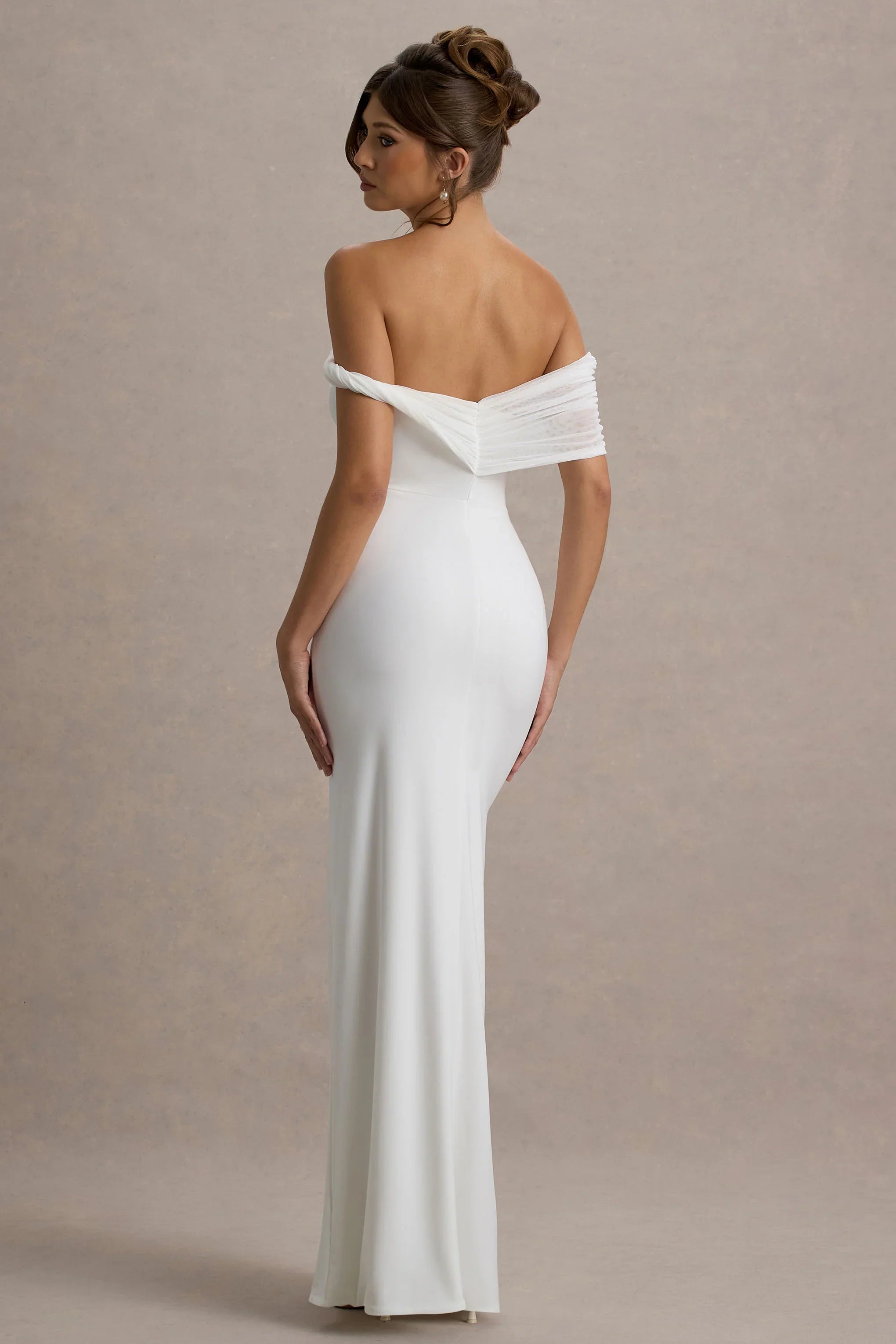 Alonza White Twisted Bardot Maxi Dress
