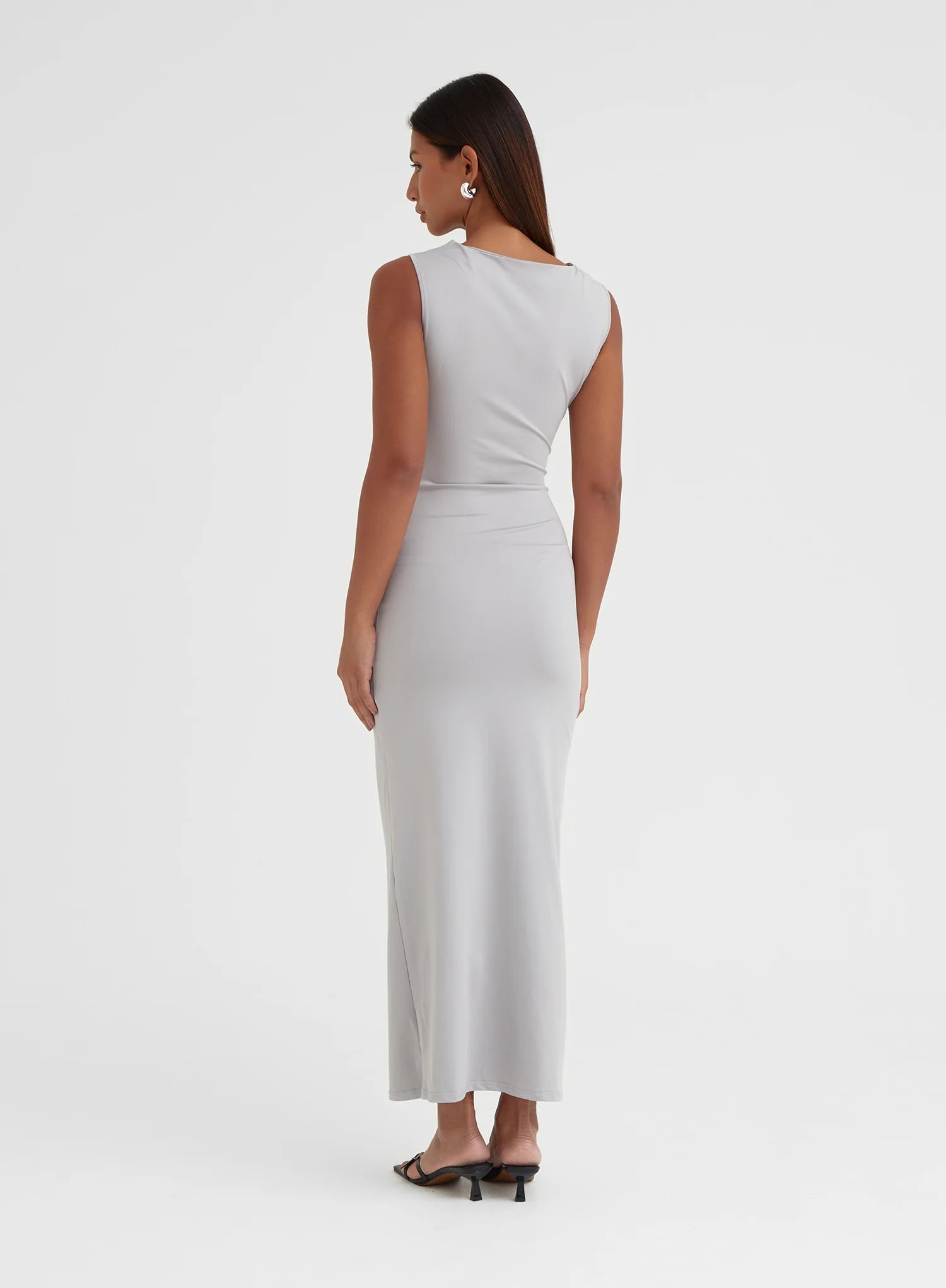 Grey Ruched Jersey Midaxi Dress