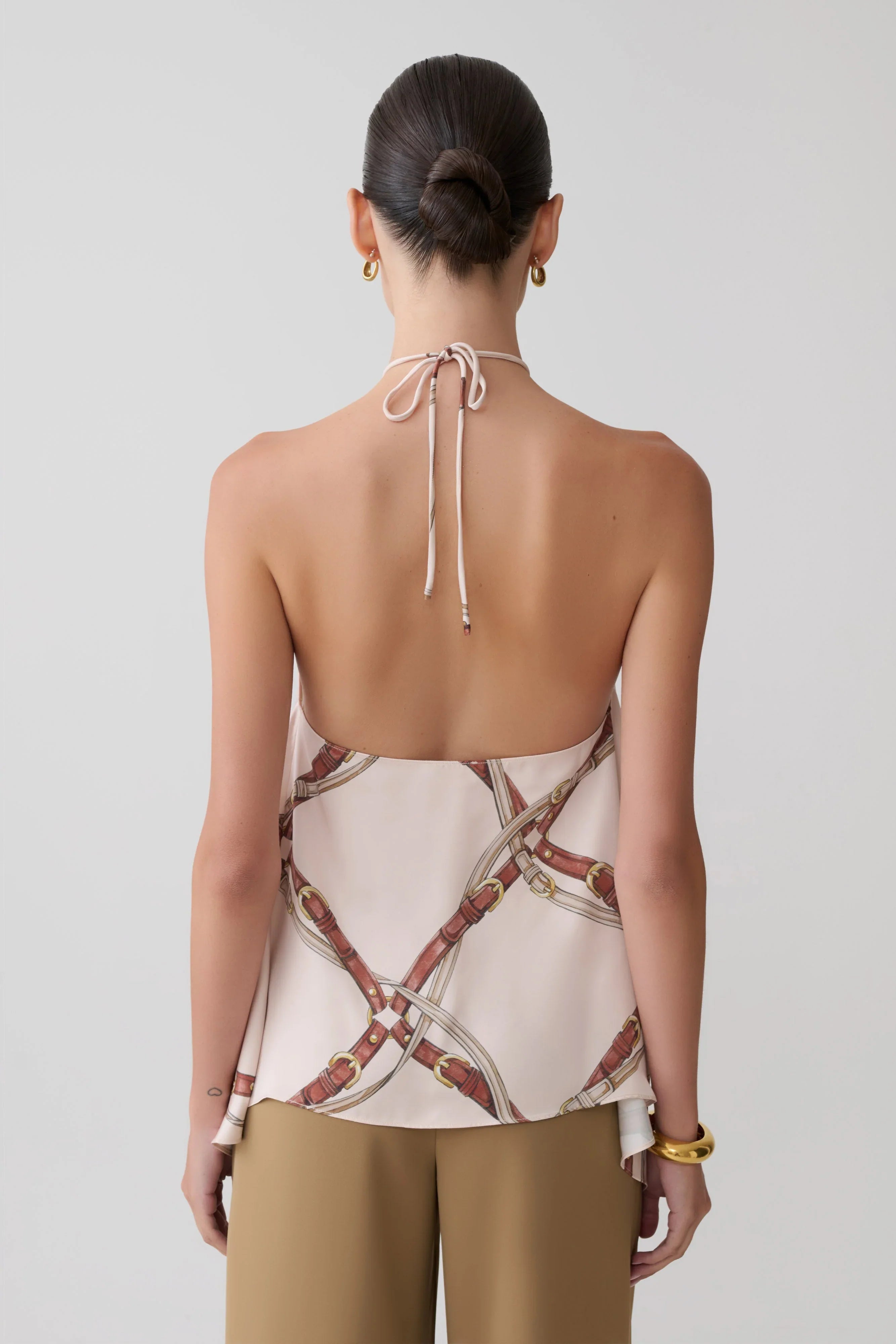 Adelaide Draped Satin Halter Top Chain Print
