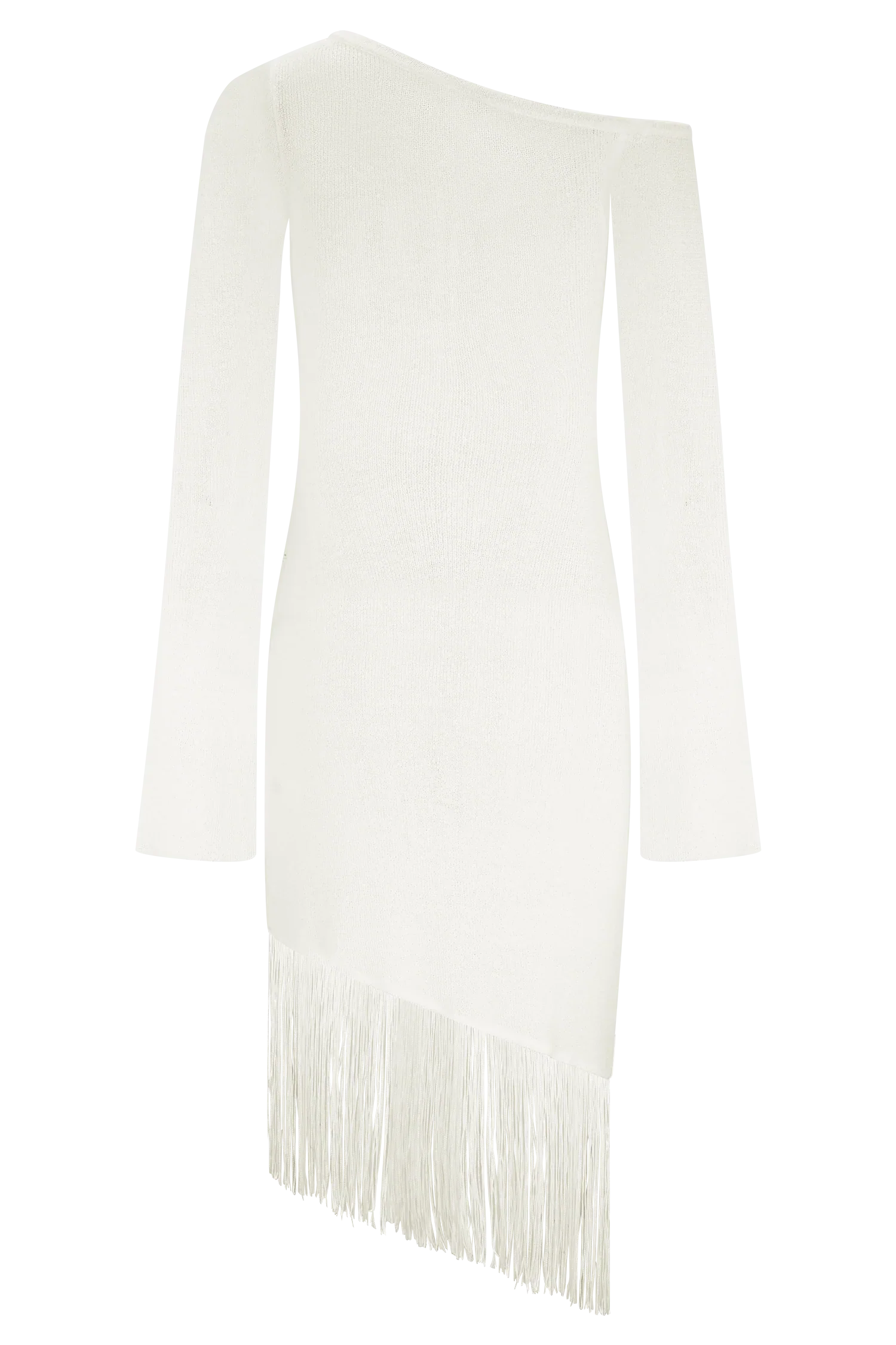 Kayden Fringe Off Shoulder Knit Mini Dress Ivory
