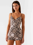 Apolina Sequin Mini Shorts Chocolate
