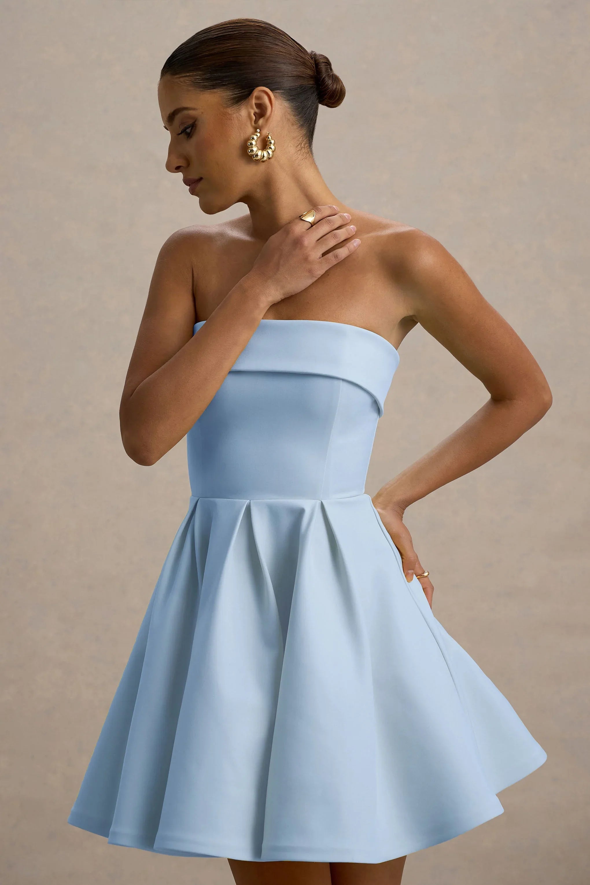 Bruna Powder Blue Bandeau Skater Mini Dress