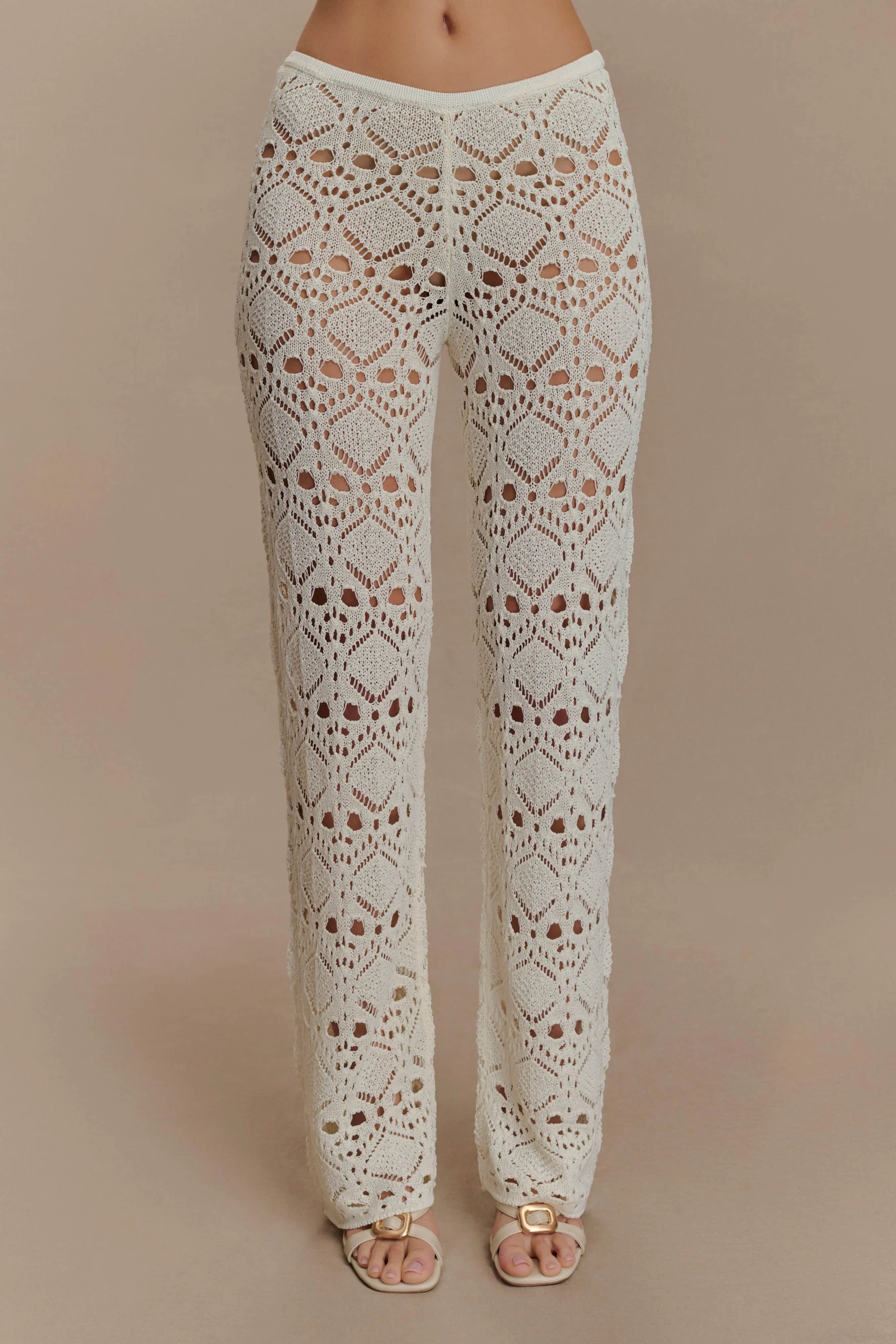 Trena Crochet Knit Pants Ivory