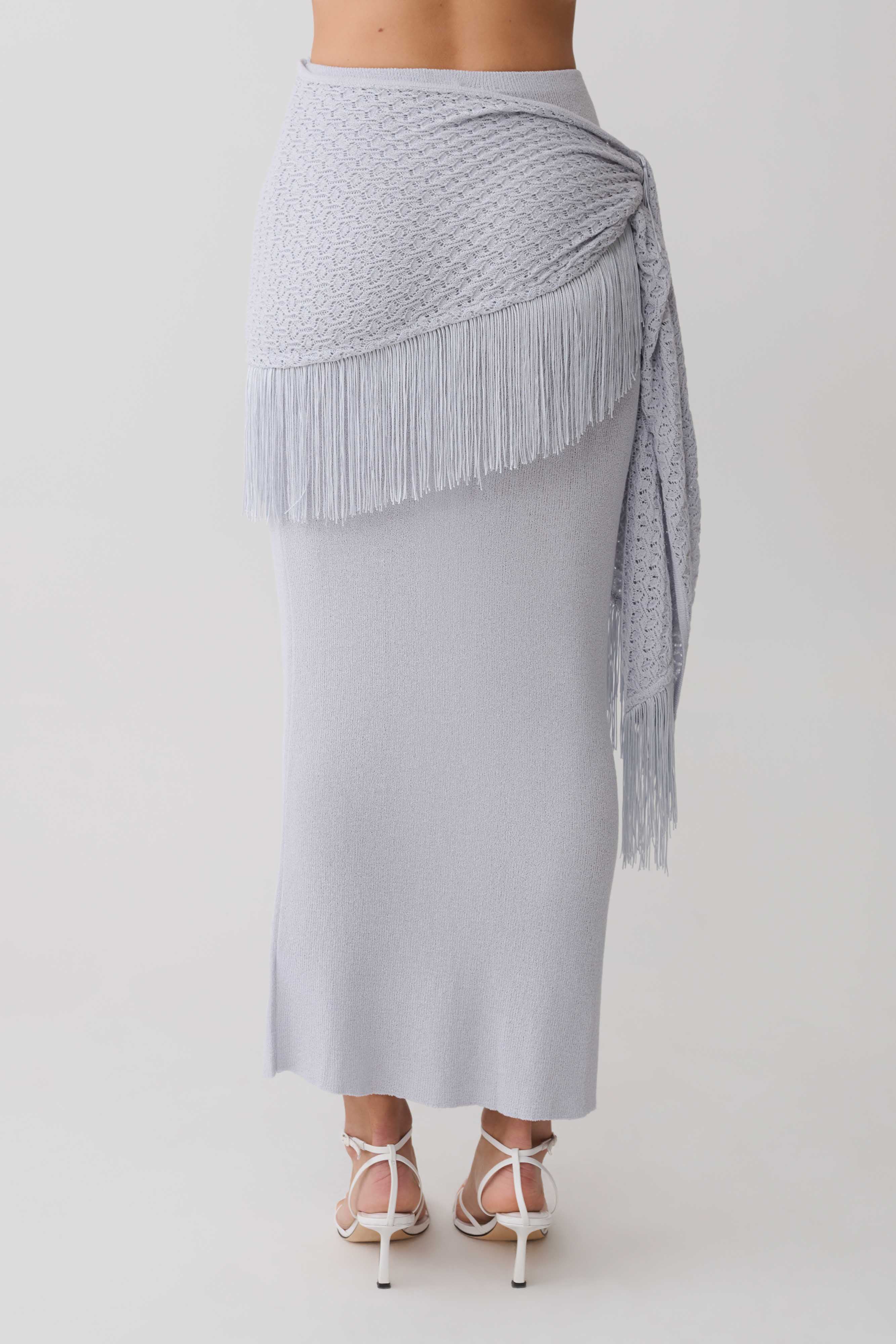 Jaytee Knit Maxi Skirt With Fringe Tie Sky Blue