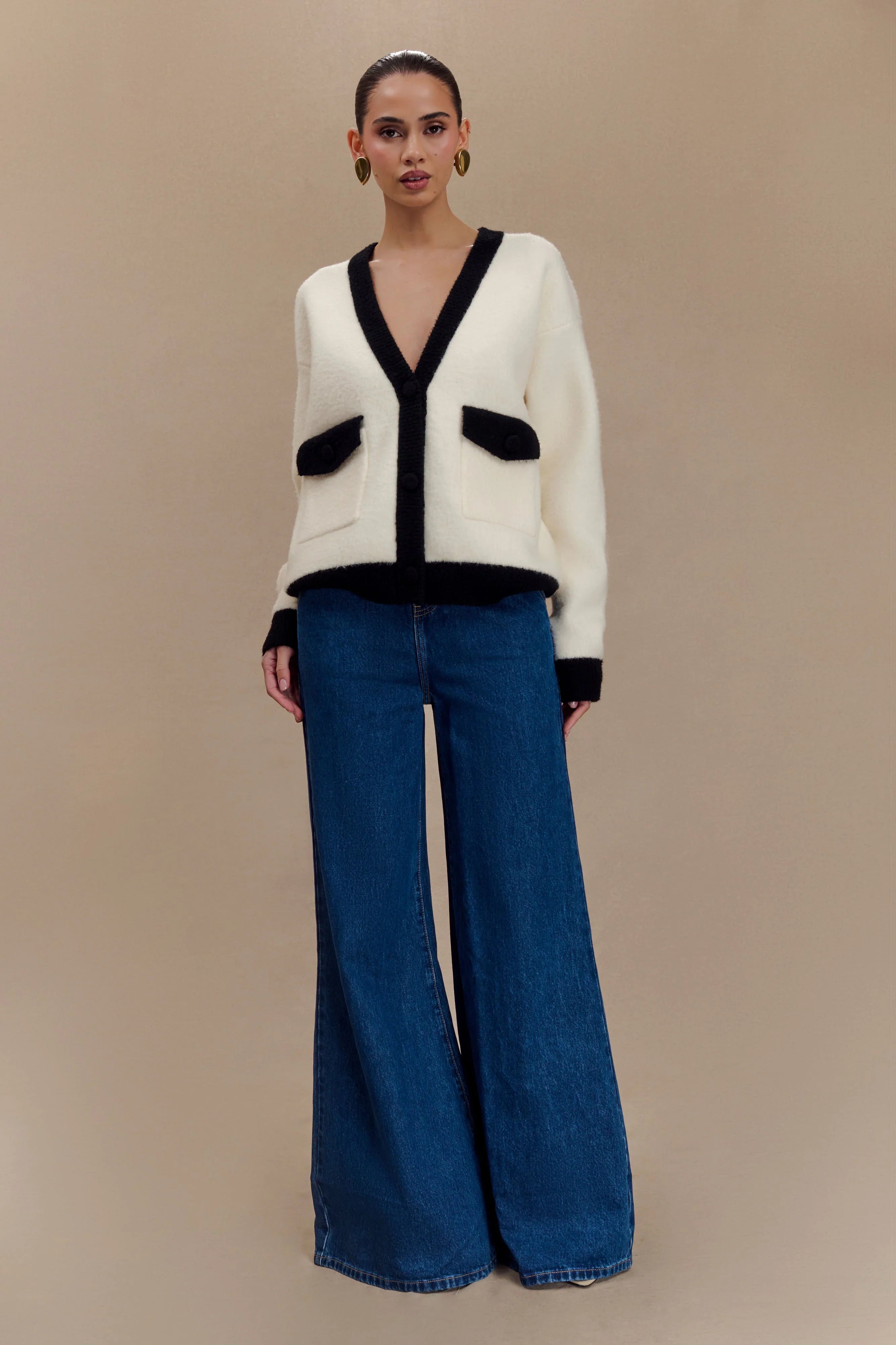 Jen Wide Leg Flare Denim Jeans Dark Blue