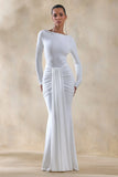 Liatris White Wide Neck Maxi Dress With Gathered Detailing