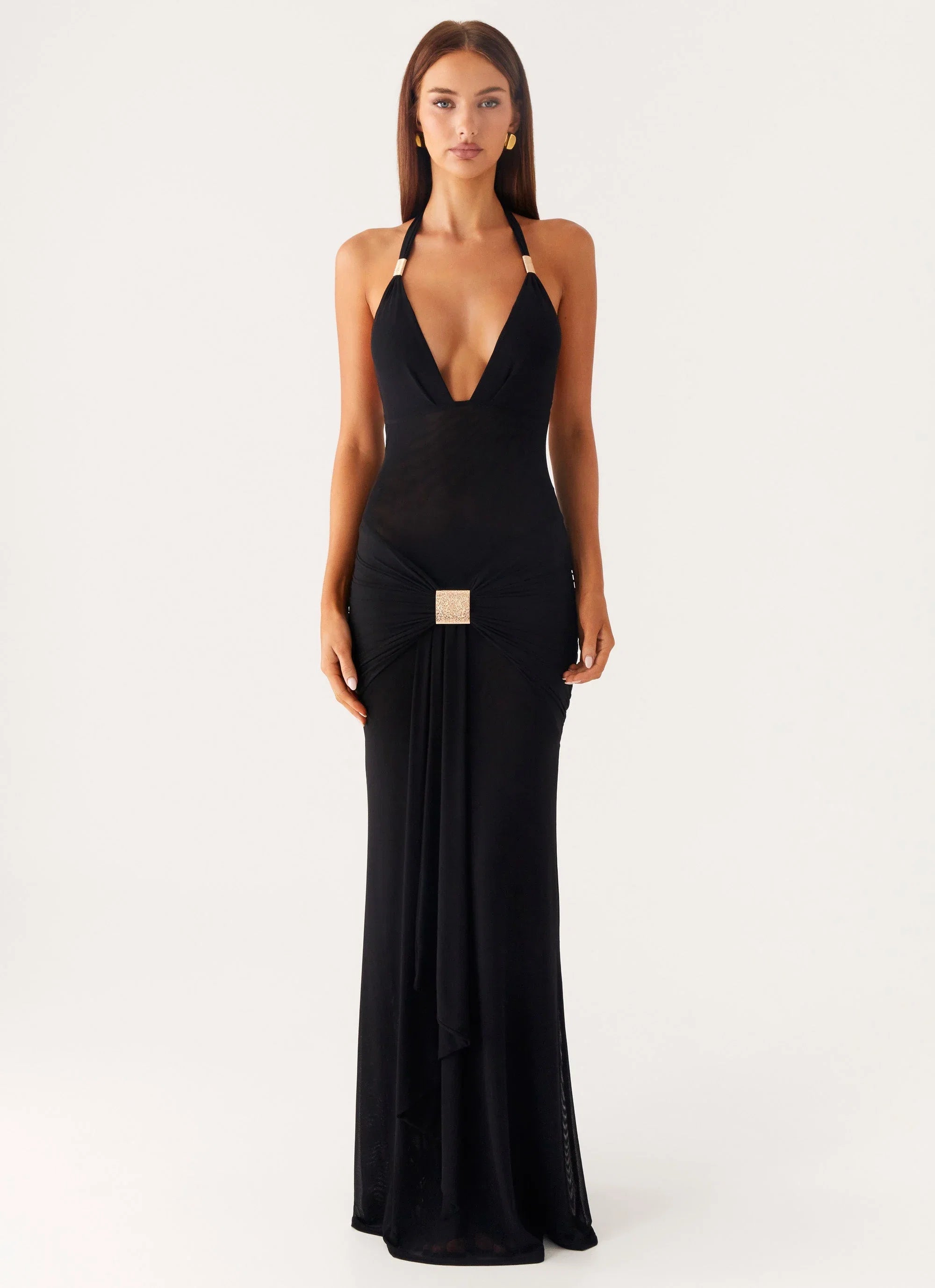 Miyah Halter Hardware Maxi Dress Black