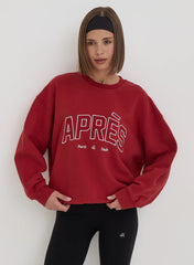Red Embroidered Apres Slogan Oversized Sweatshirt