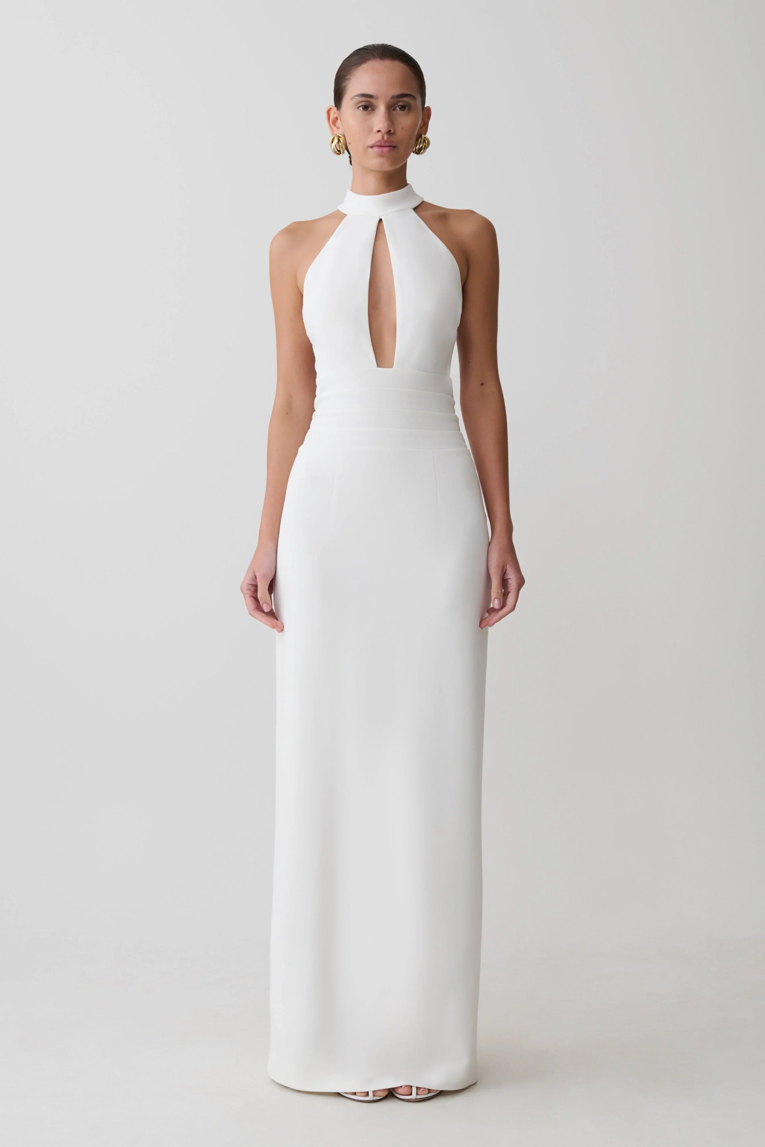 Elan Stretch Crepe Maxi Dress White