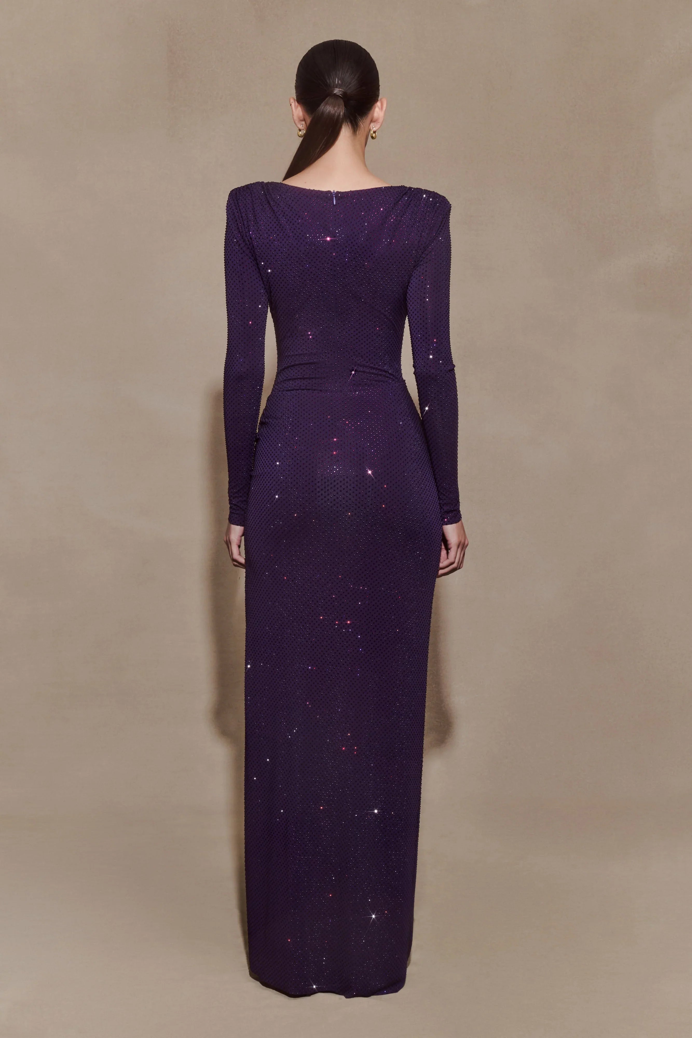 Deanna Long Sleeve Diamante Maxi Dress Purple
