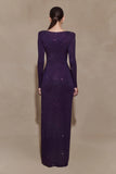 Deanna Long Sleeve Diamante Maxi Dress Purple