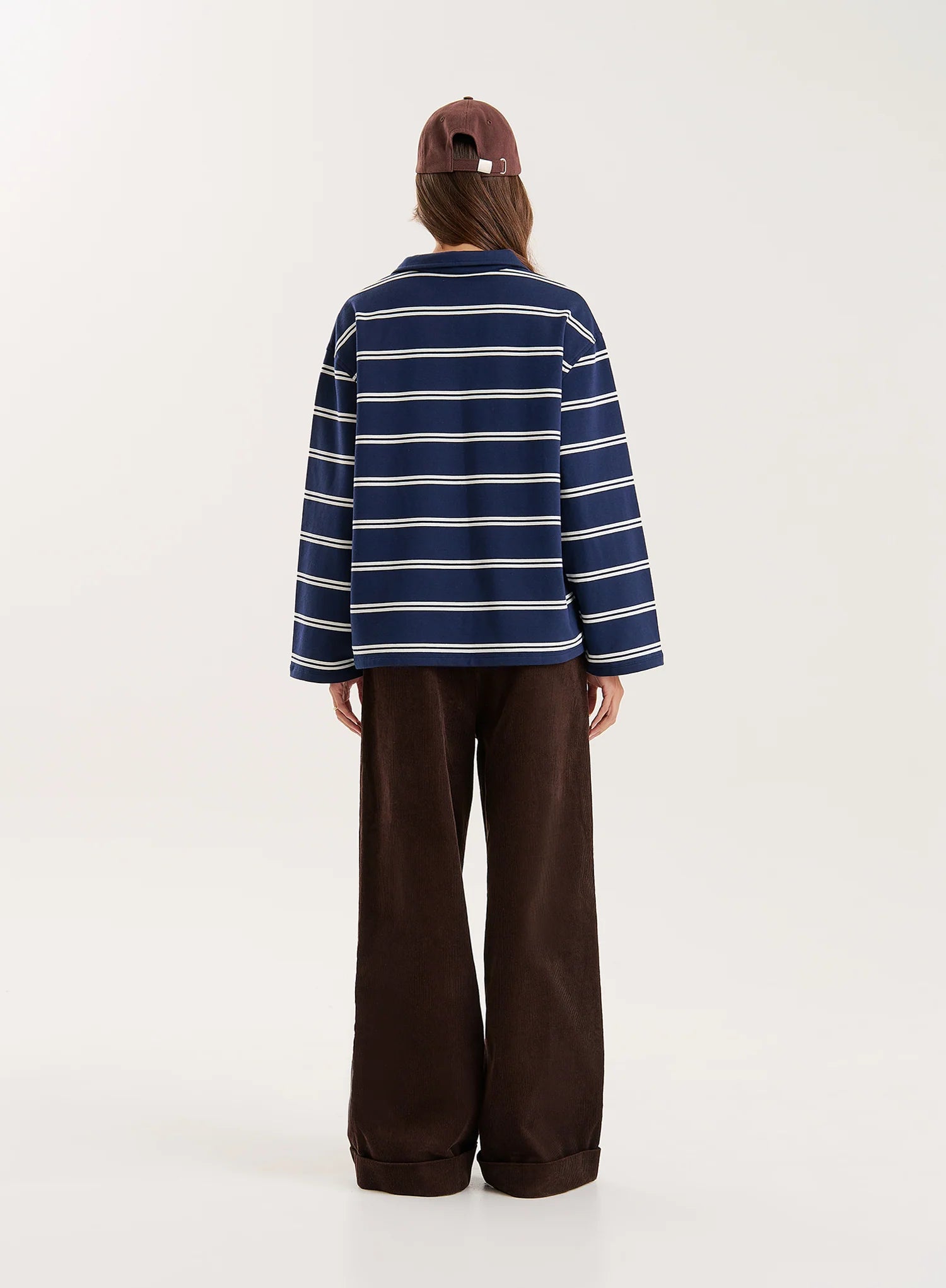 Navy And White Thin Striped Rugby Top