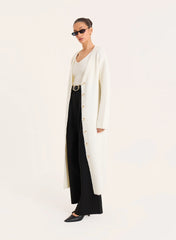 Cream Knitted Button Up Longline Cardigan
