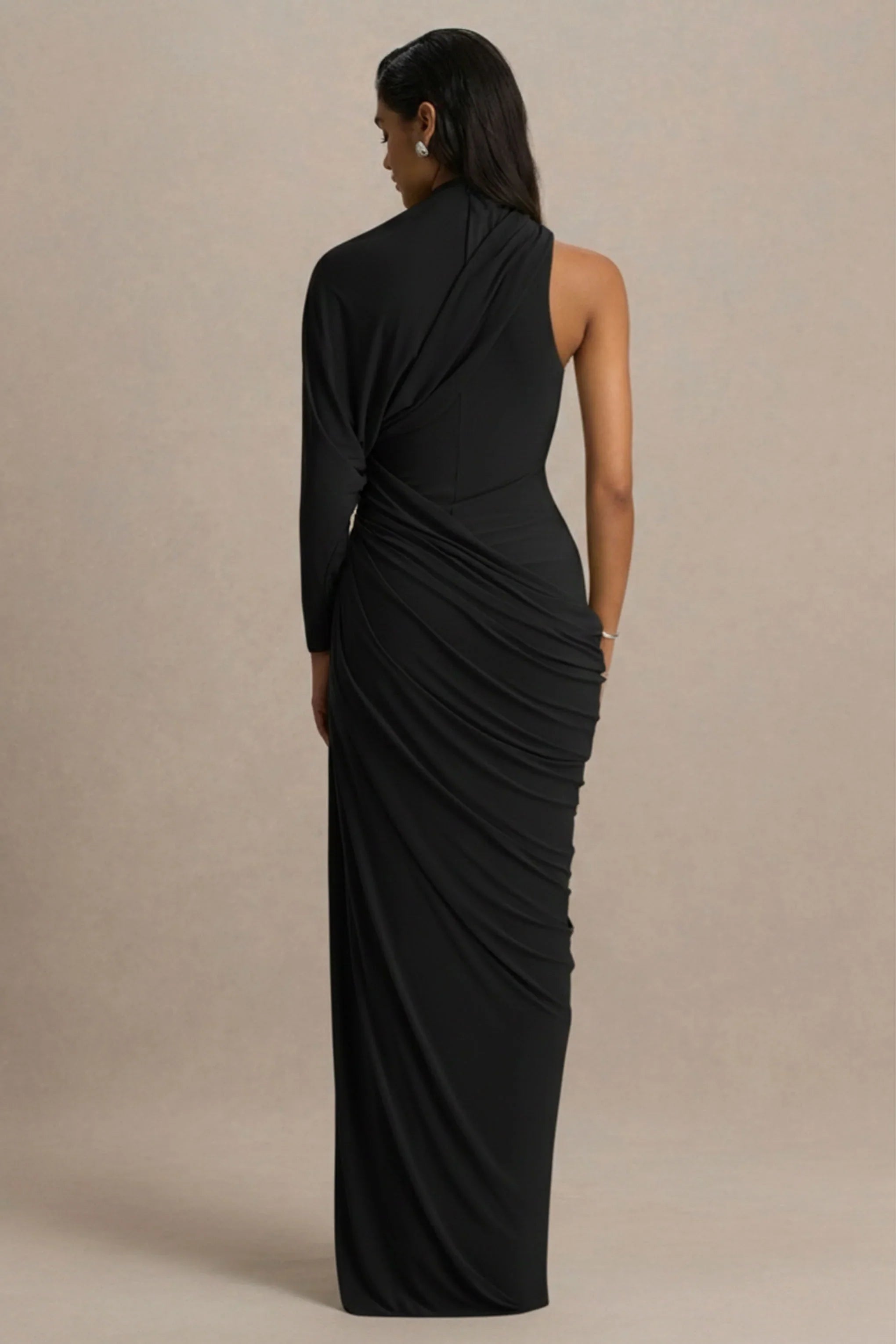 Aphra Black High Neck Maxi Dress With Cape Sleeve