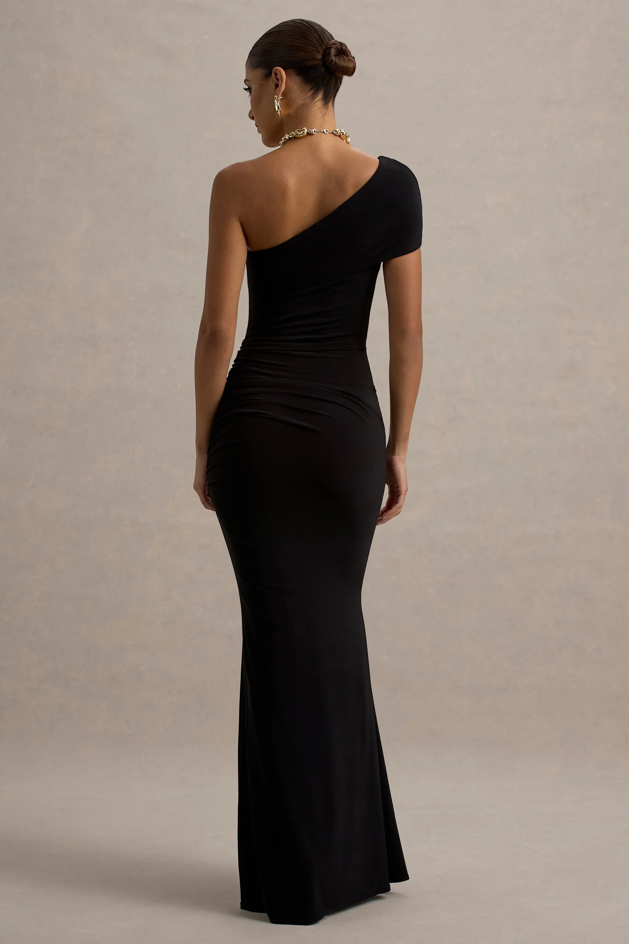 Alethea Black Asymmetric Bardot Maxi Dress