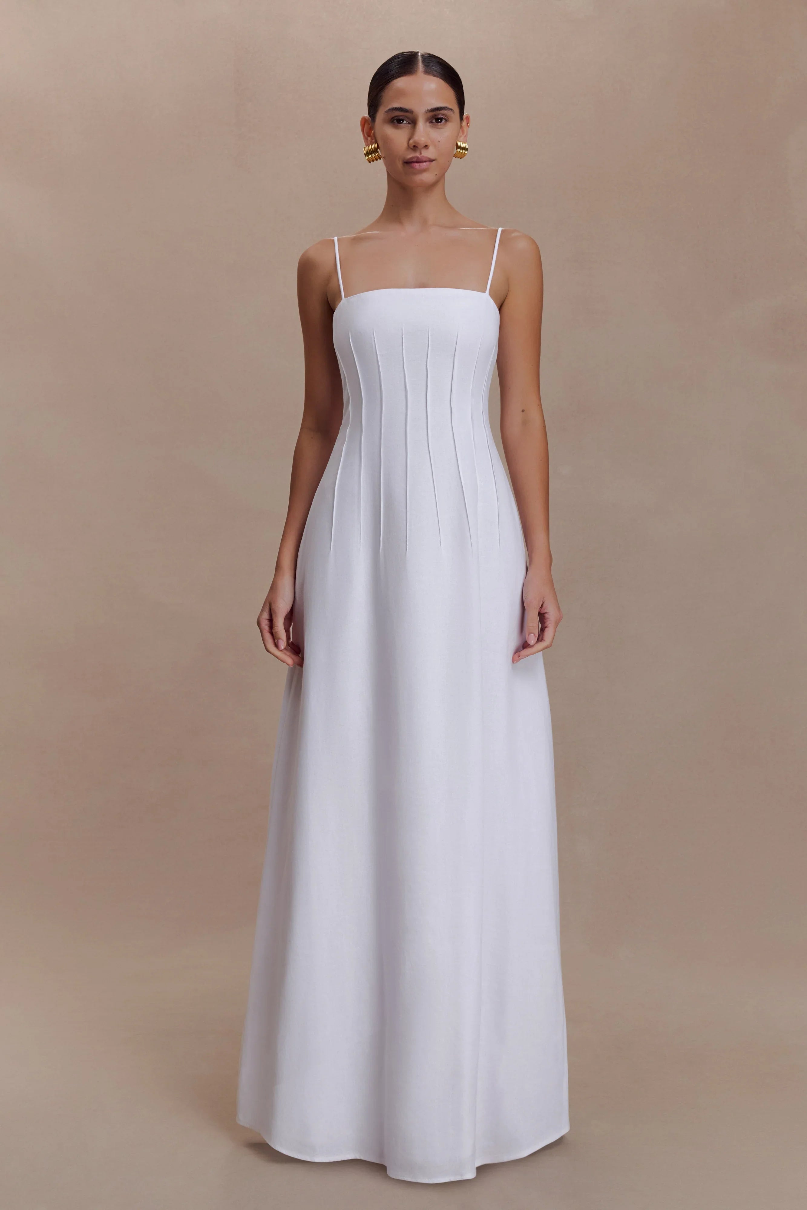 Sofie Pintuck Linen Maxi Dress White