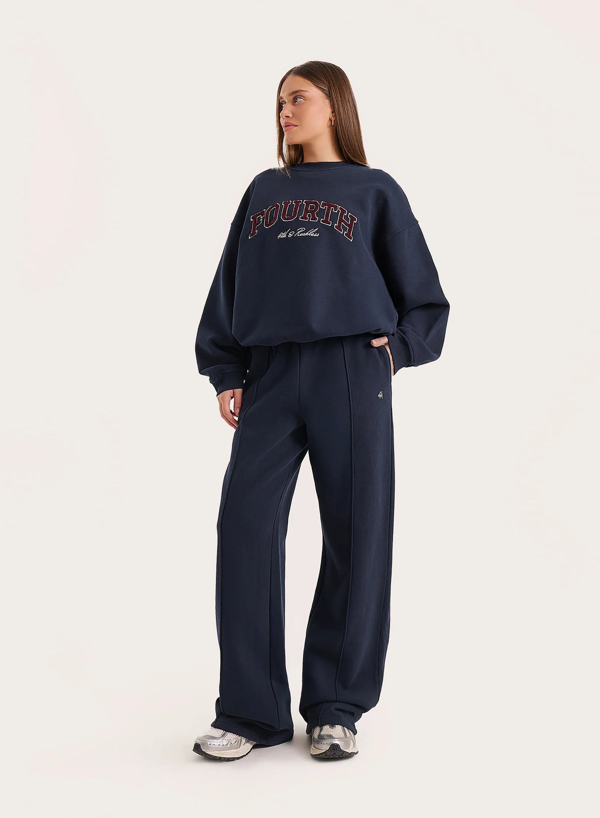 Navy 4th Wide Leg Branded Joggers