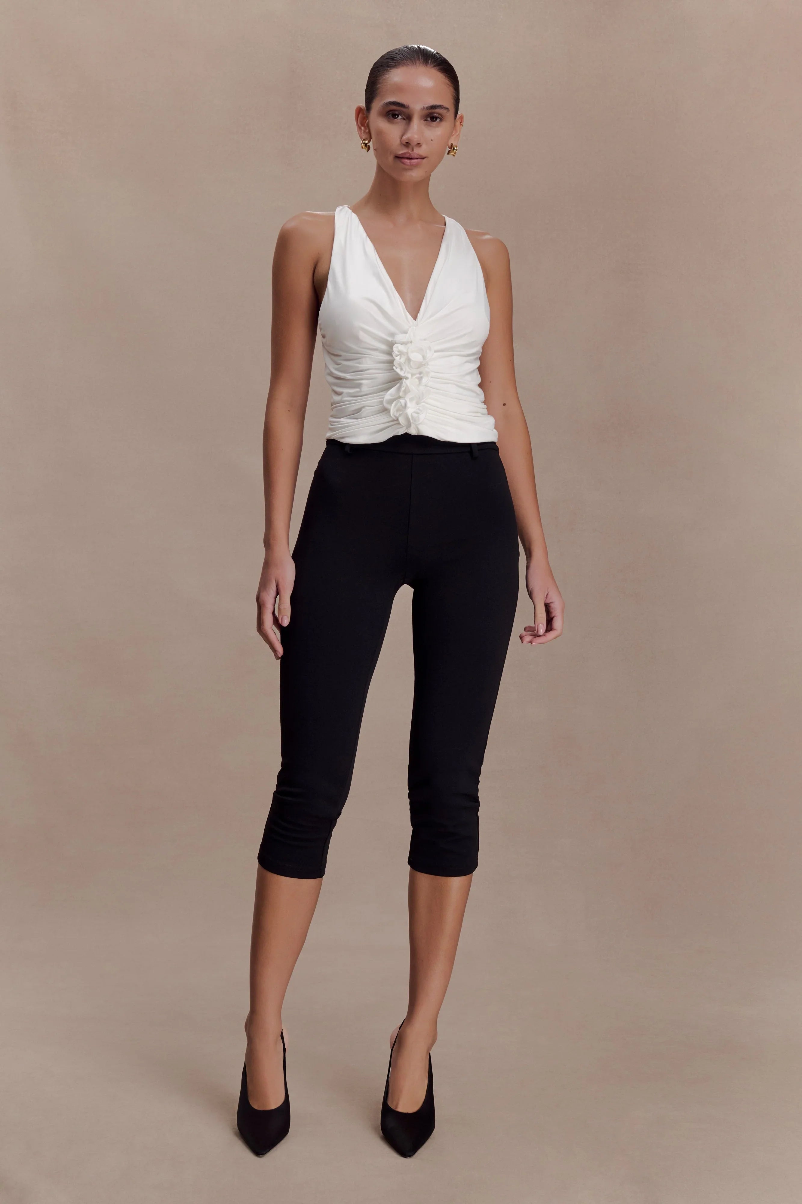 Alessandra Slinky Ruffle Top Ivory