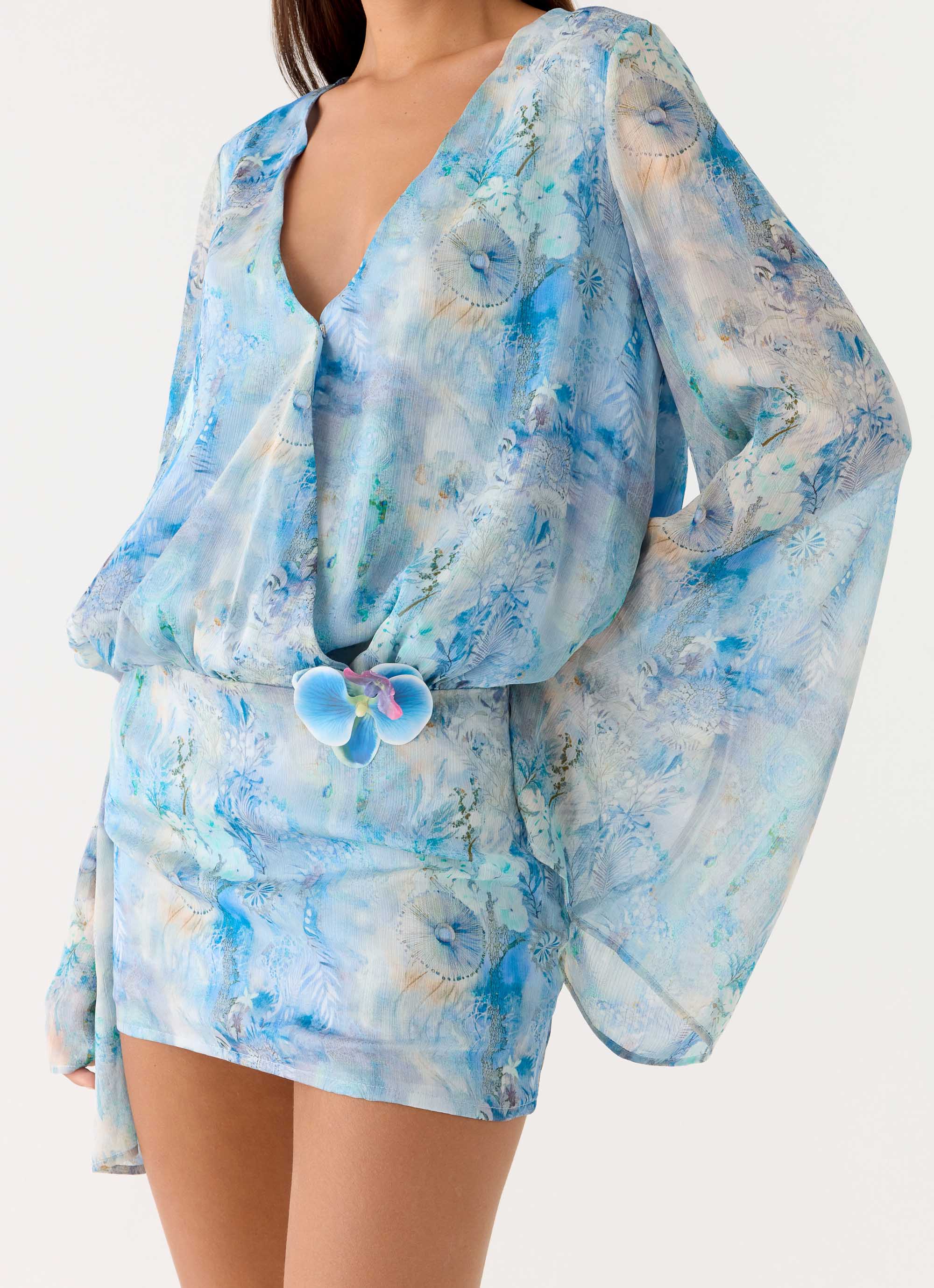 Vanish Into You Mini Dress Aqua Paisley
