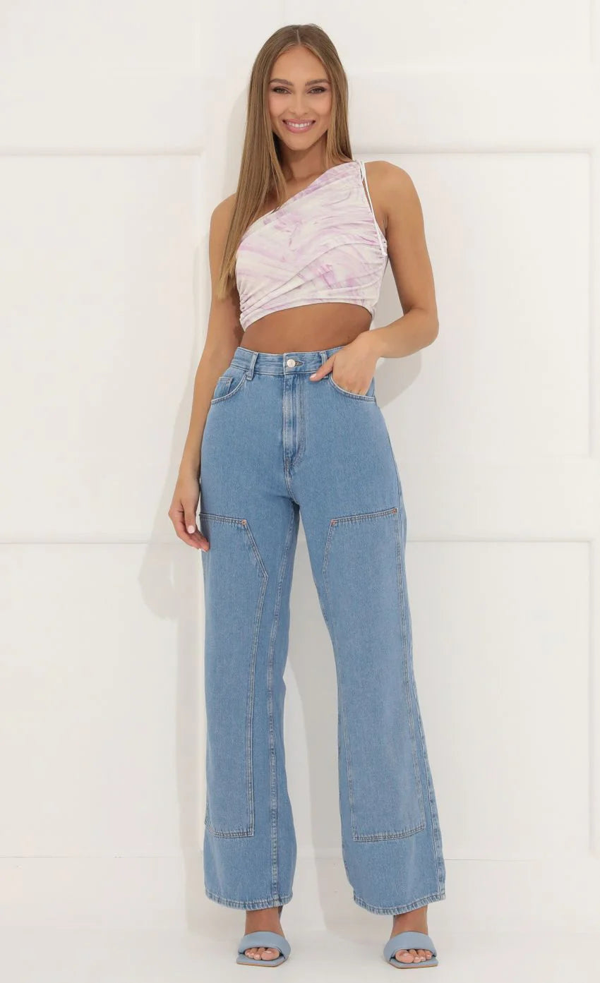 One Shoulder Top in Purple Swirl