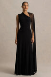 Selena Black High Neck Maxi Dress With Cut Out And Cape Sleeve Detail
