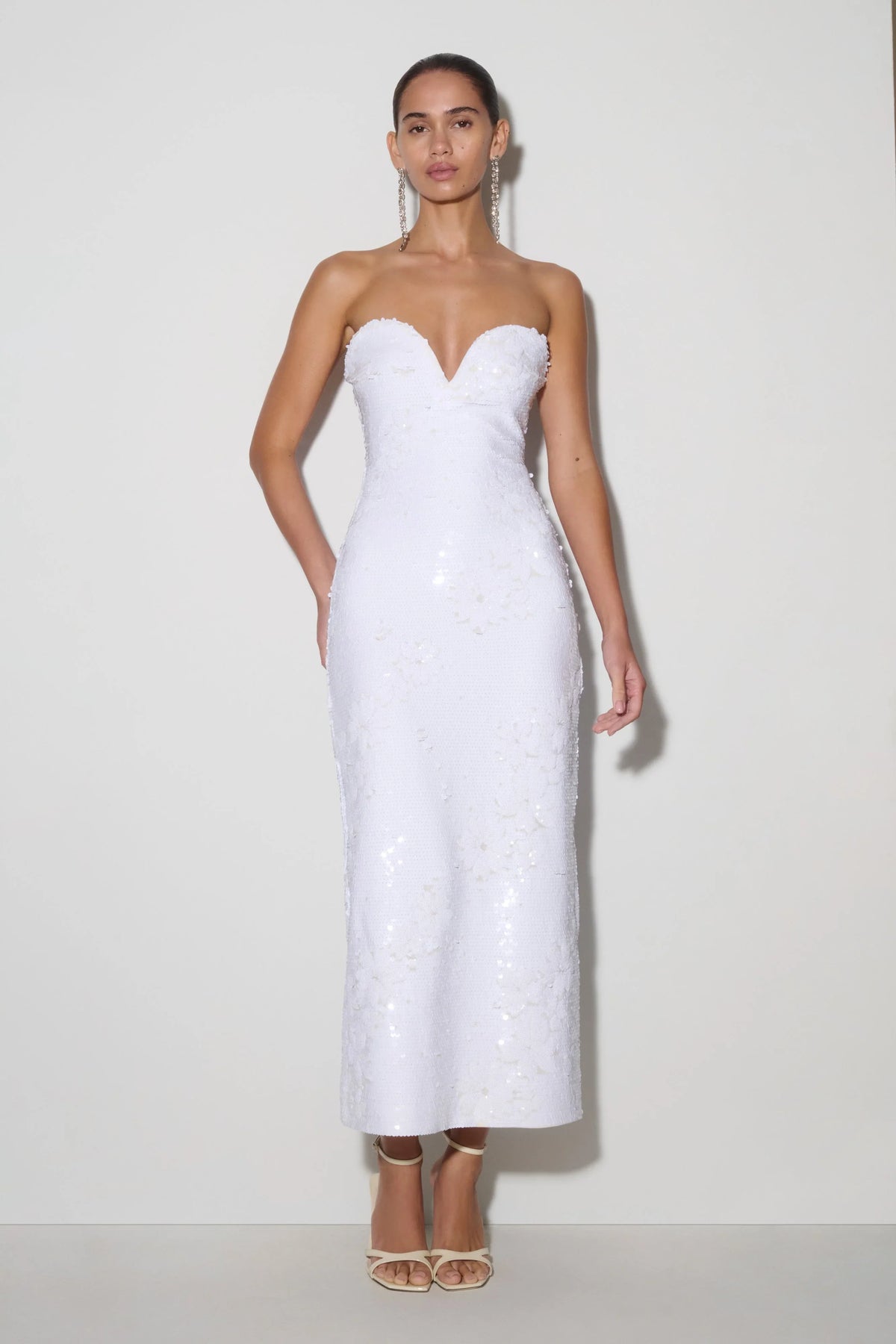 Maisie Strapless Sequin Midi Dress White