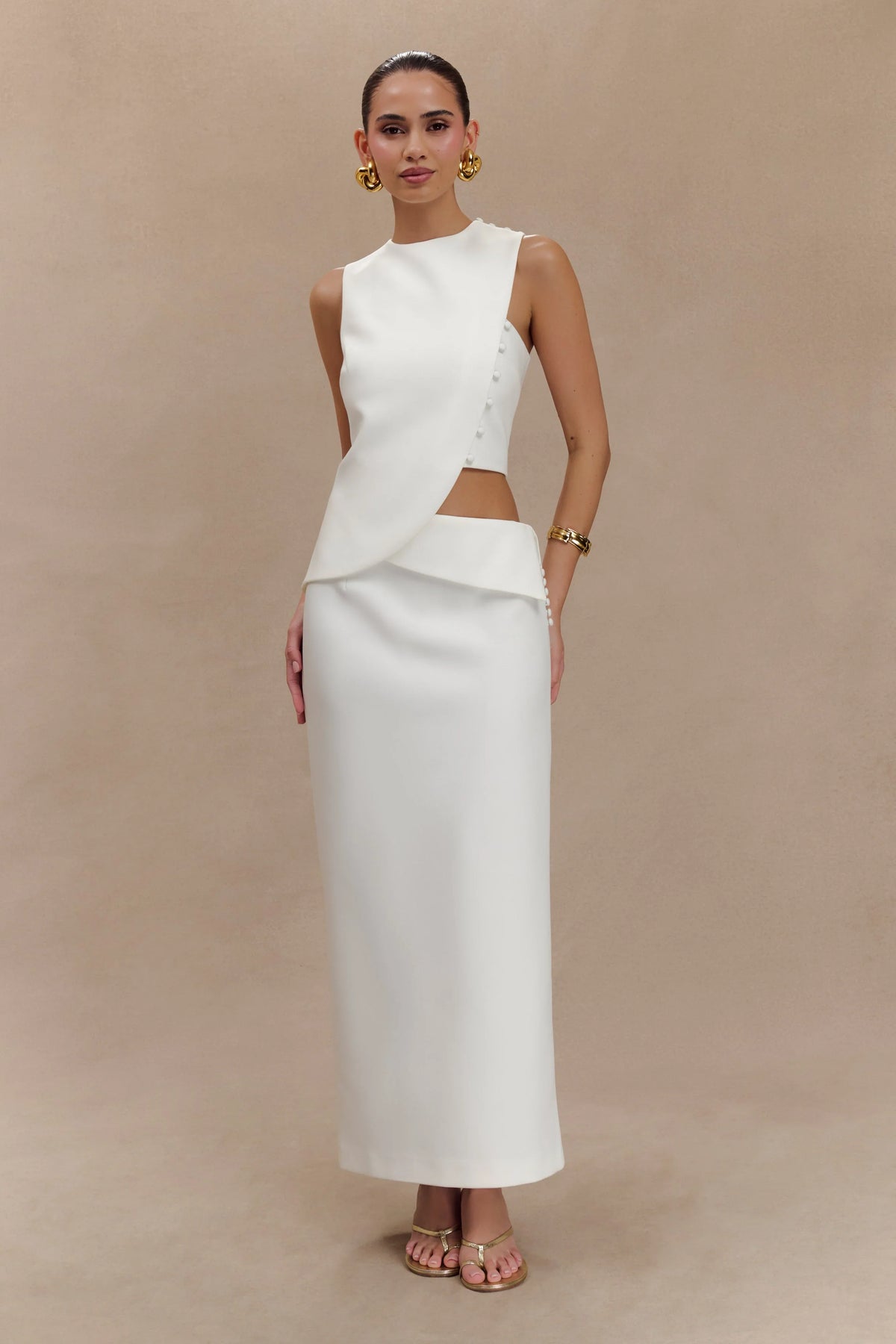 Astrid Suiting Midi Skirt White