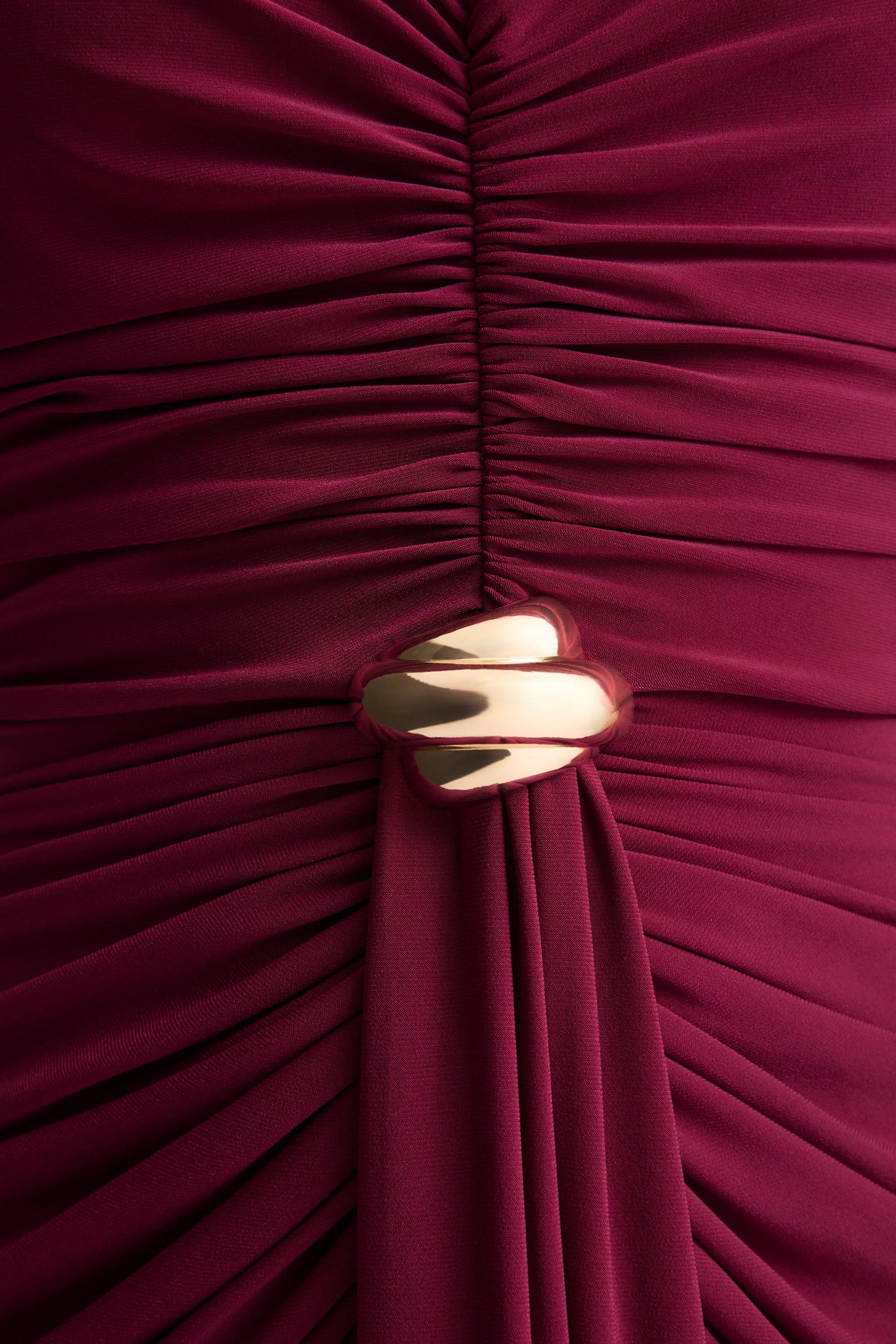 Beverly Burgundy Bandeau Maxi Dress With Gathered Detailing