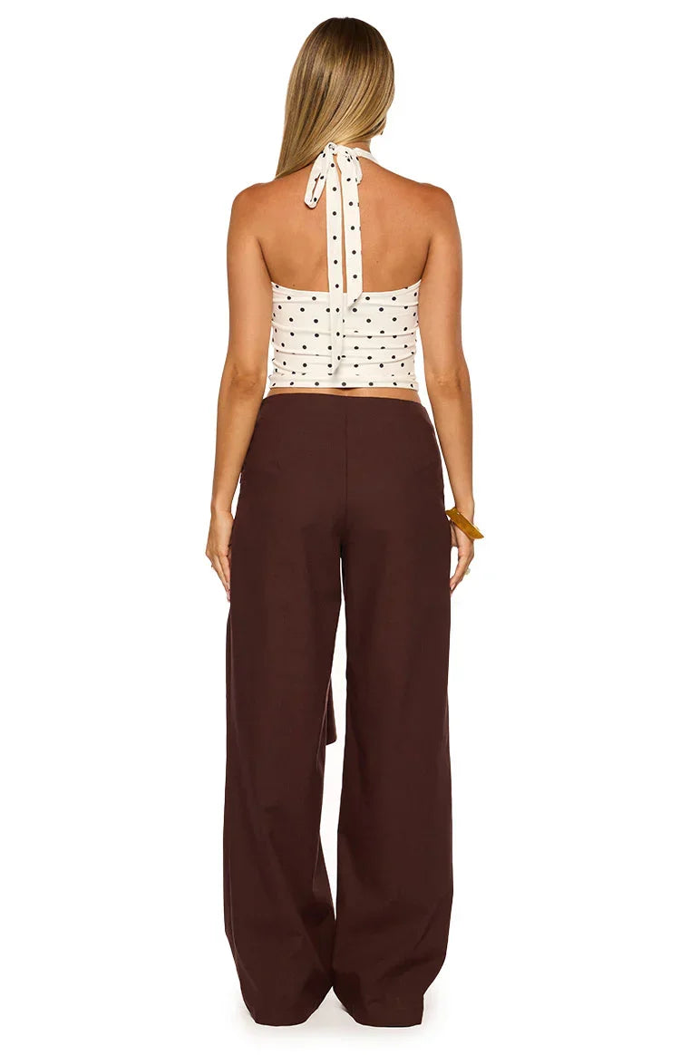 Kady Brown Linen Tie Wide Leg Pants