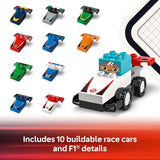 LEGO DUPLO Town F1 Team Race Cars Drivers Building Toy Playset Toddler Toy Cars for Pretend Play Boys and Girls Ages 2 Learning and Educational Gift for Preschool 10445