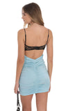 Black Lace Ruched Bodycon Dress in Light Blue